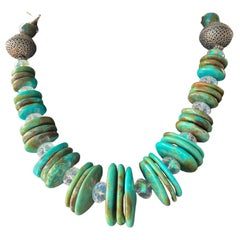 LB handmade Kingman Turquoise disc beads Faceted Swarovski AB crystals necklace