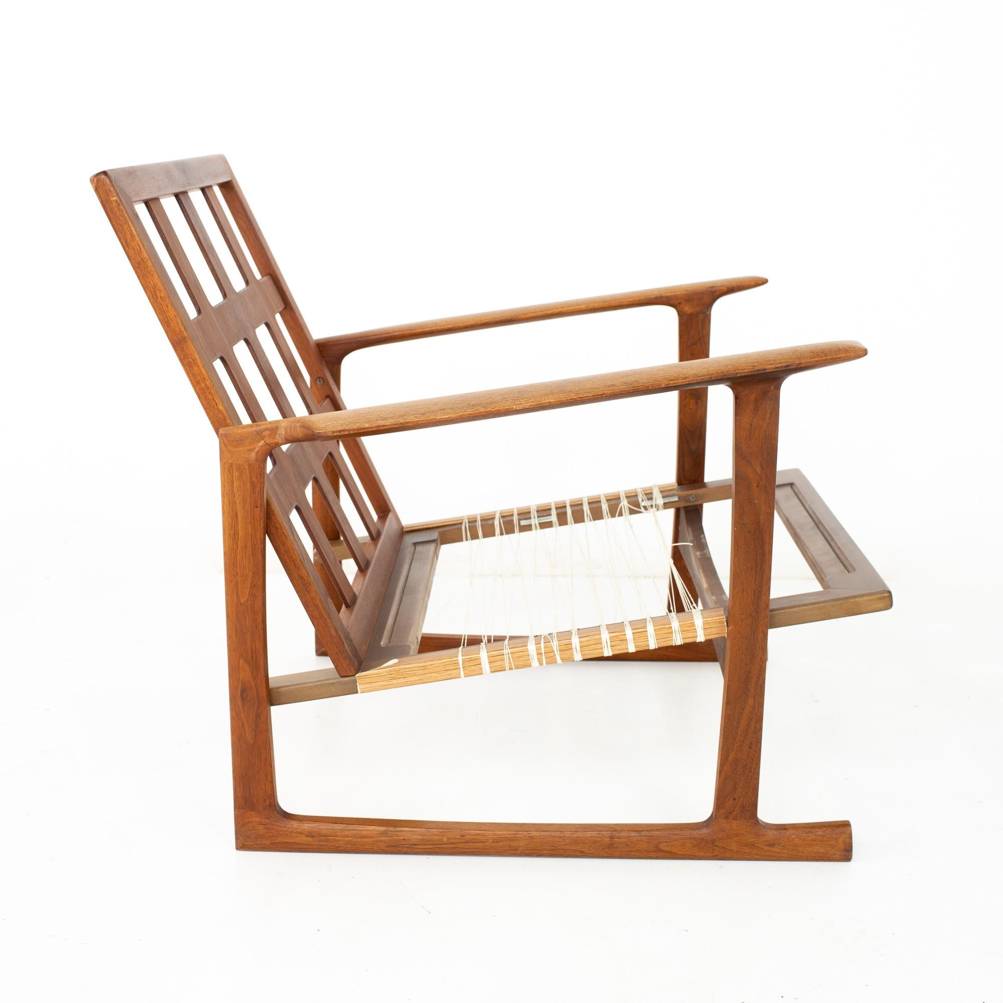 Mid-Century Modern lb Kofod Larsen for Selig Mid Century Lattice Back Teak Sleigh Leg Lounge Chair