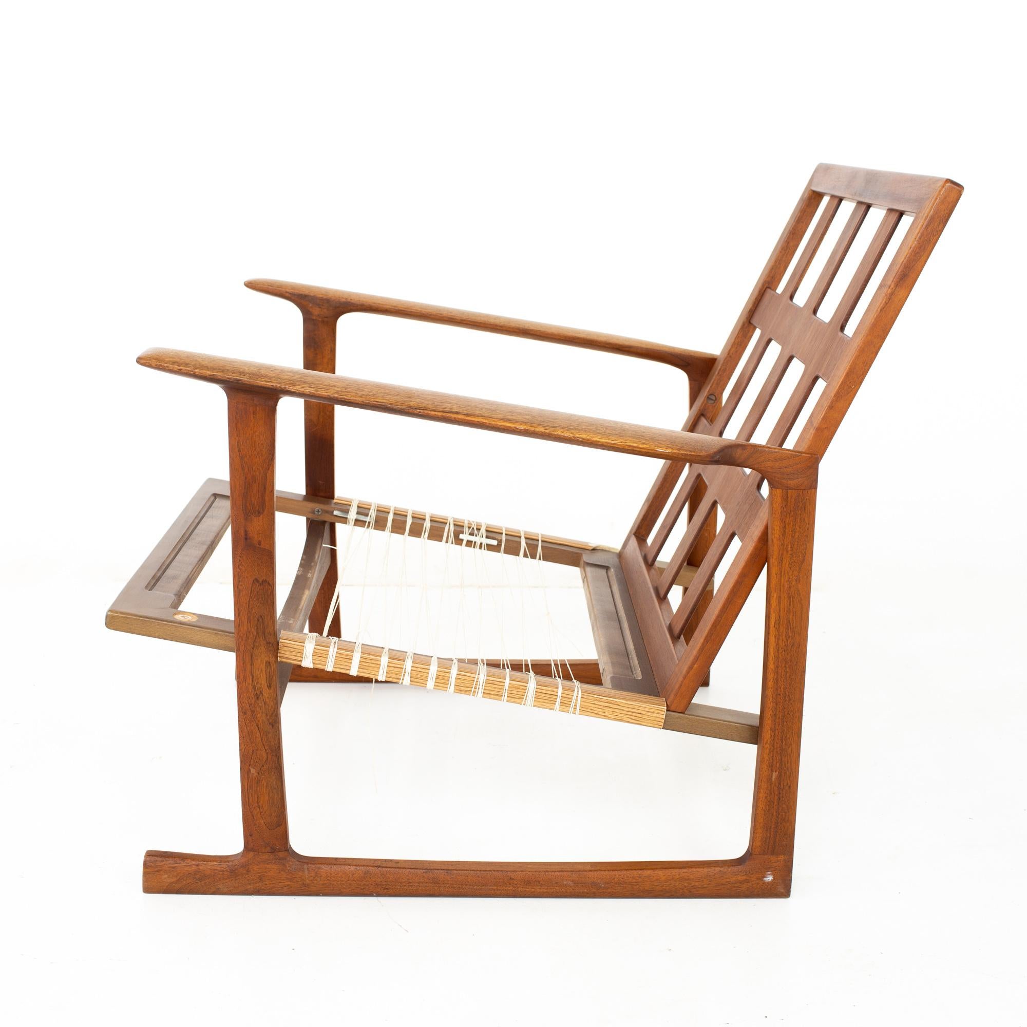 American lb Kofod Larsen for Selig Mid Century Lattice Back Teak Sleigh Leg Lounge Chair