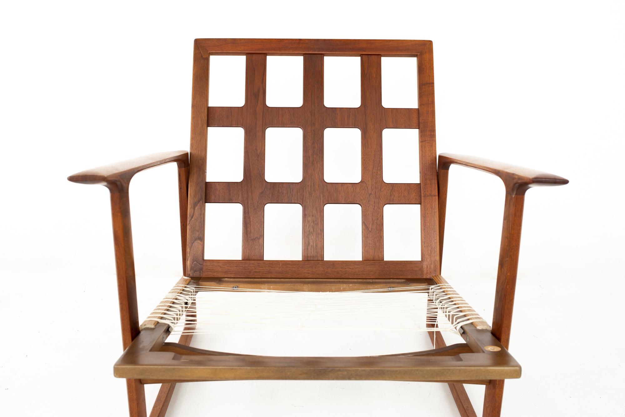 Mid-20th Century lb Kofod Larsen for Selig Mid Century Lattice Back Teak Sleigh Leg Lounge Chair