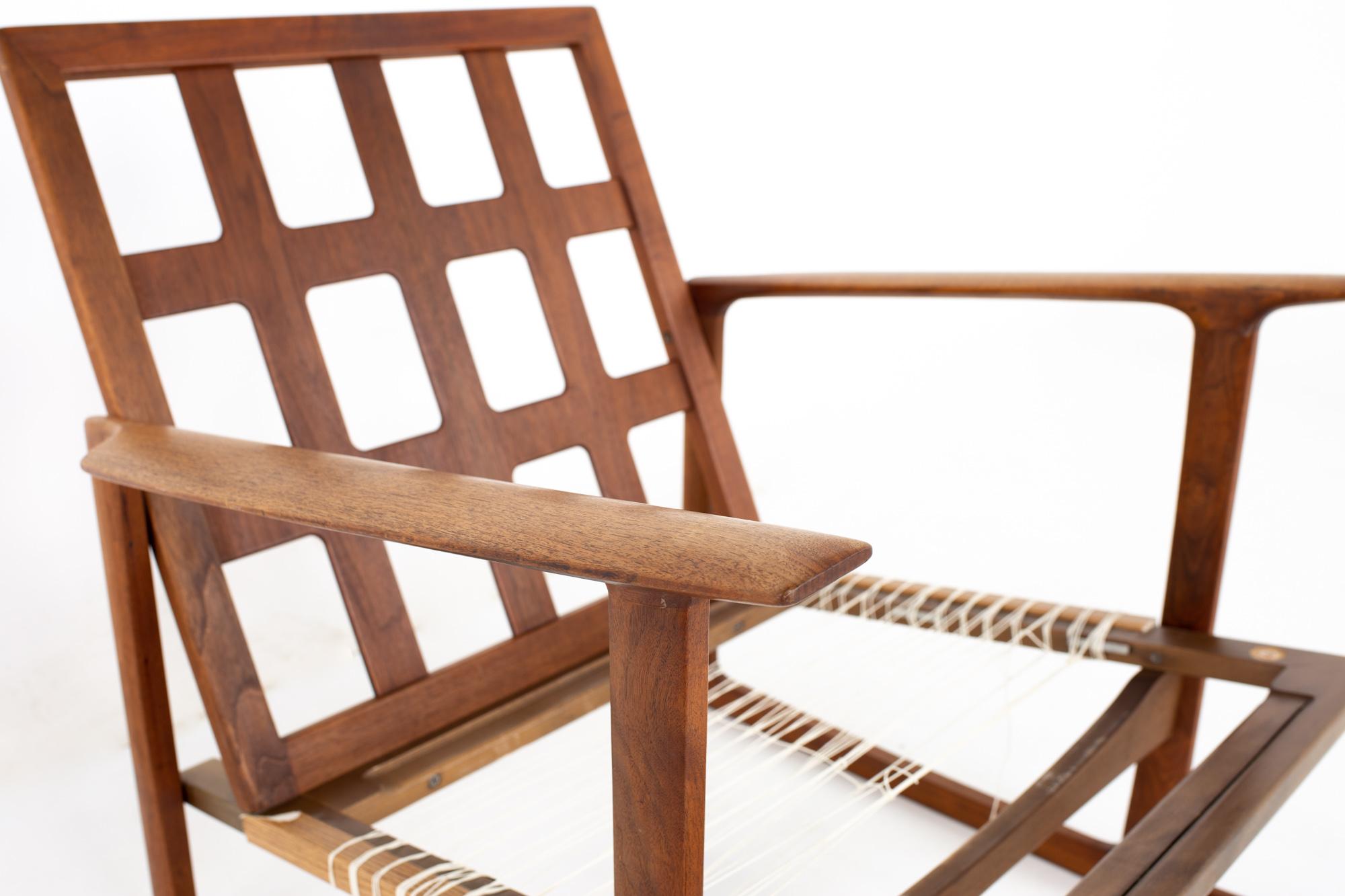 lb Kofod Larsen for Selig Mid Century Lattice Back Teak Sleigh Leg Lounge Chair 2
