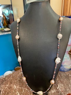 LB Large Baroque Pearls Stunning rope necklace with multi color crystals offered