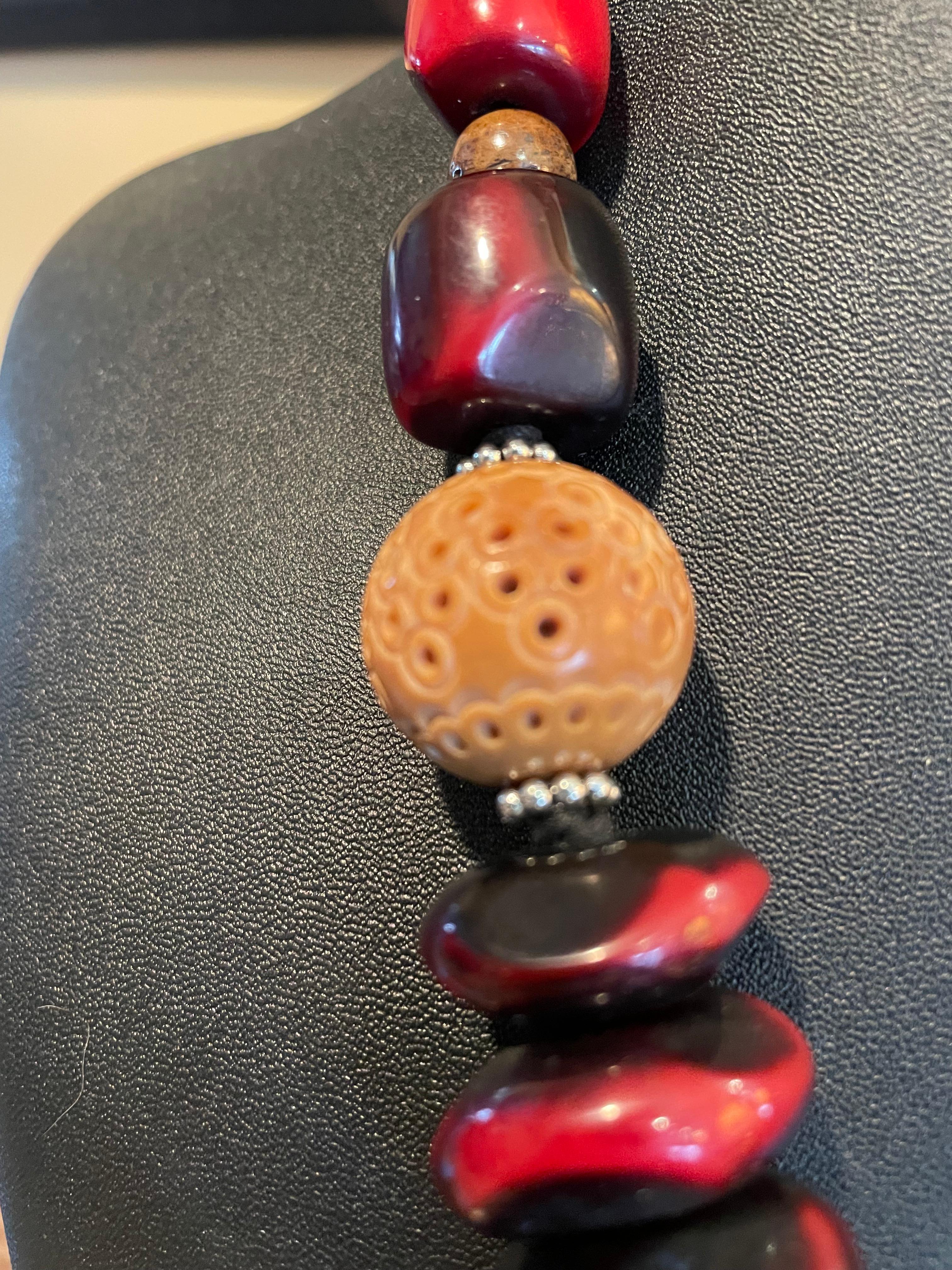 Bead LB large Bone pendant, Indian resin colorful beads, one of a kind, necklace For Sale