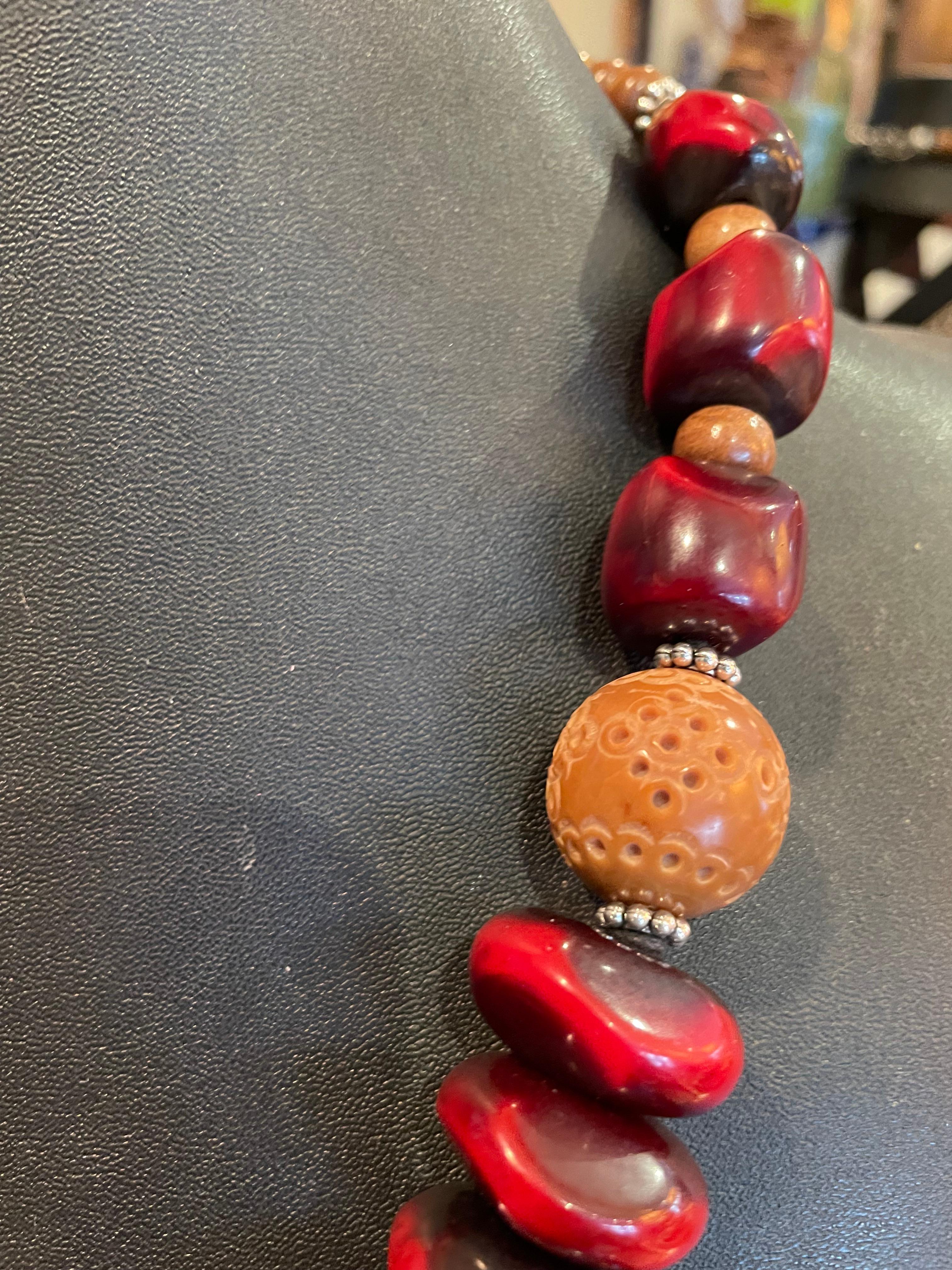 Women's or Men's LB large Bone pendant, Indian resin colorful beads, one of a kind, necklace For Sale