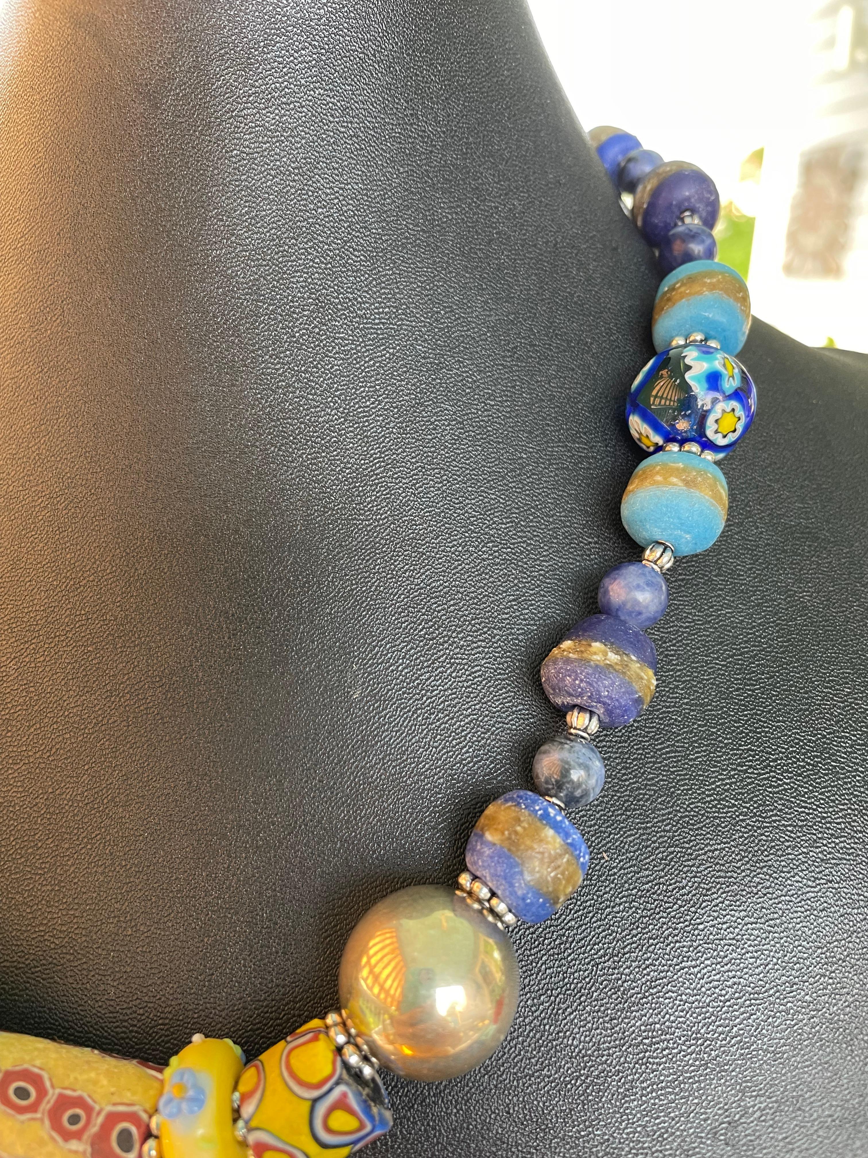 LB offers 20th c. Venetian glass trade beads Sterling Silver lapis bead necklace 1