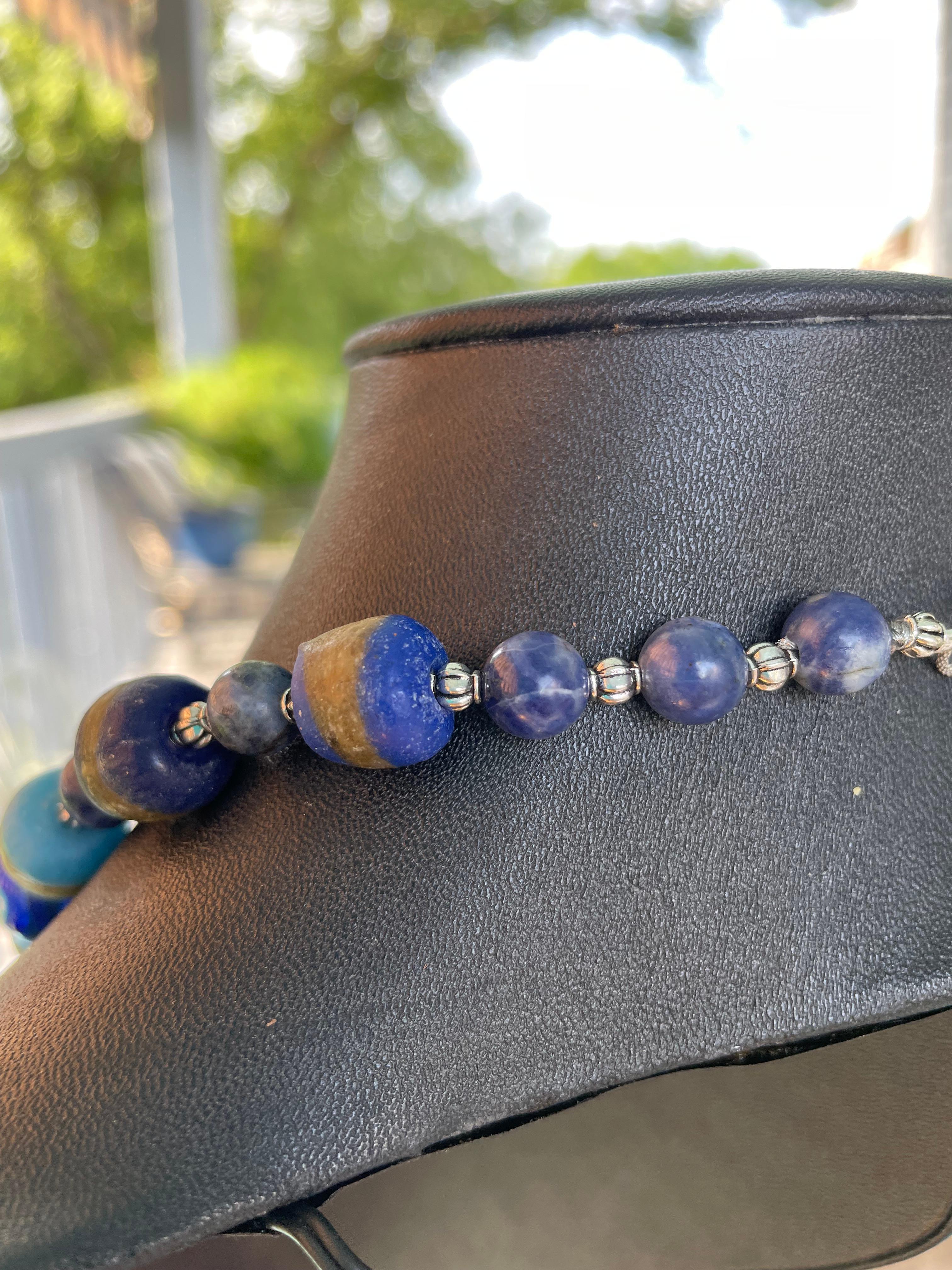 Bead LB offers 20th c. Venetian glass trade beads Sterling Silver lapis bead necklace