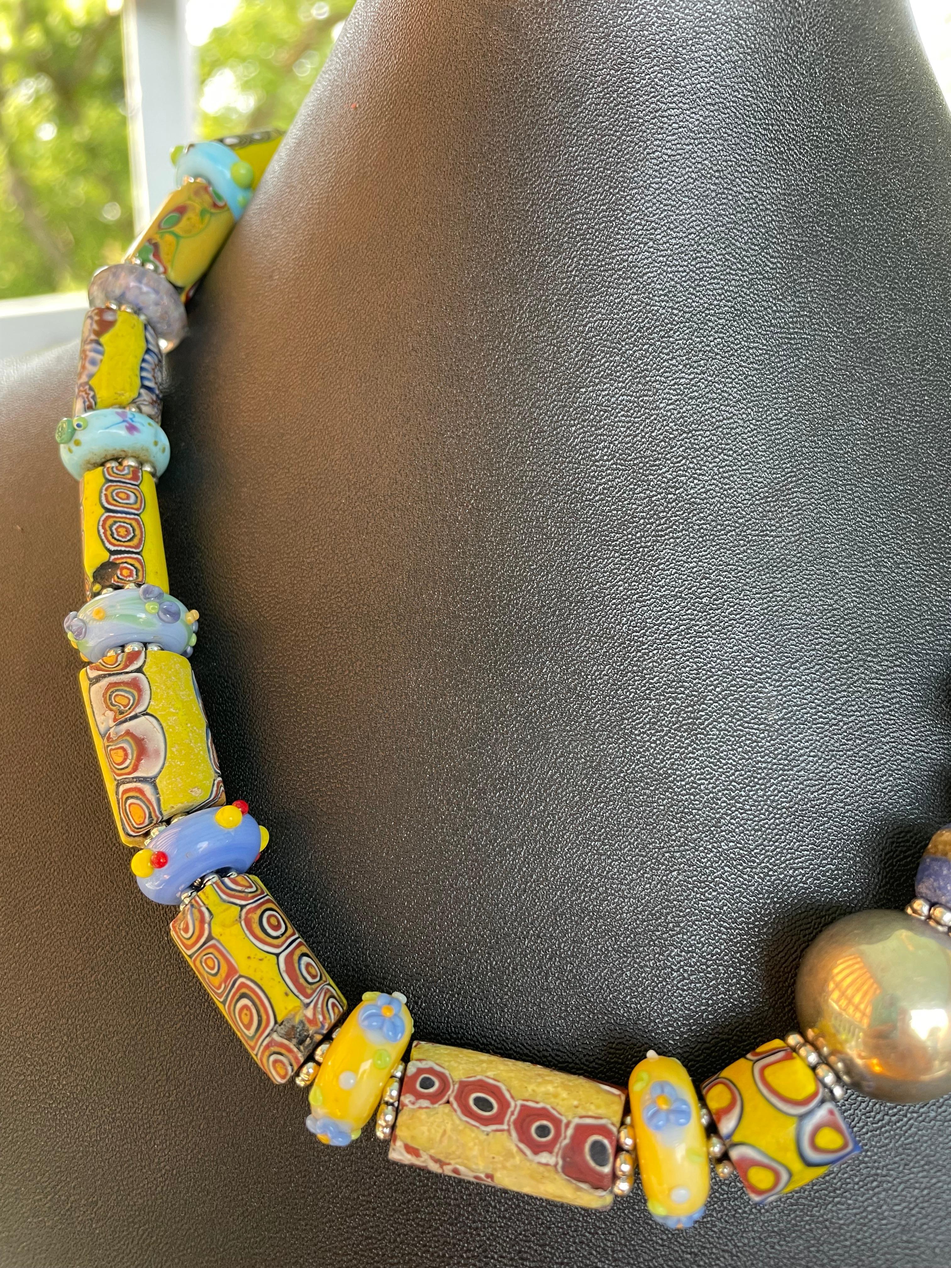 Women's or Men's LB offers 20th c. Venetian glass trade beads Sterling Silver lapis bead necklace