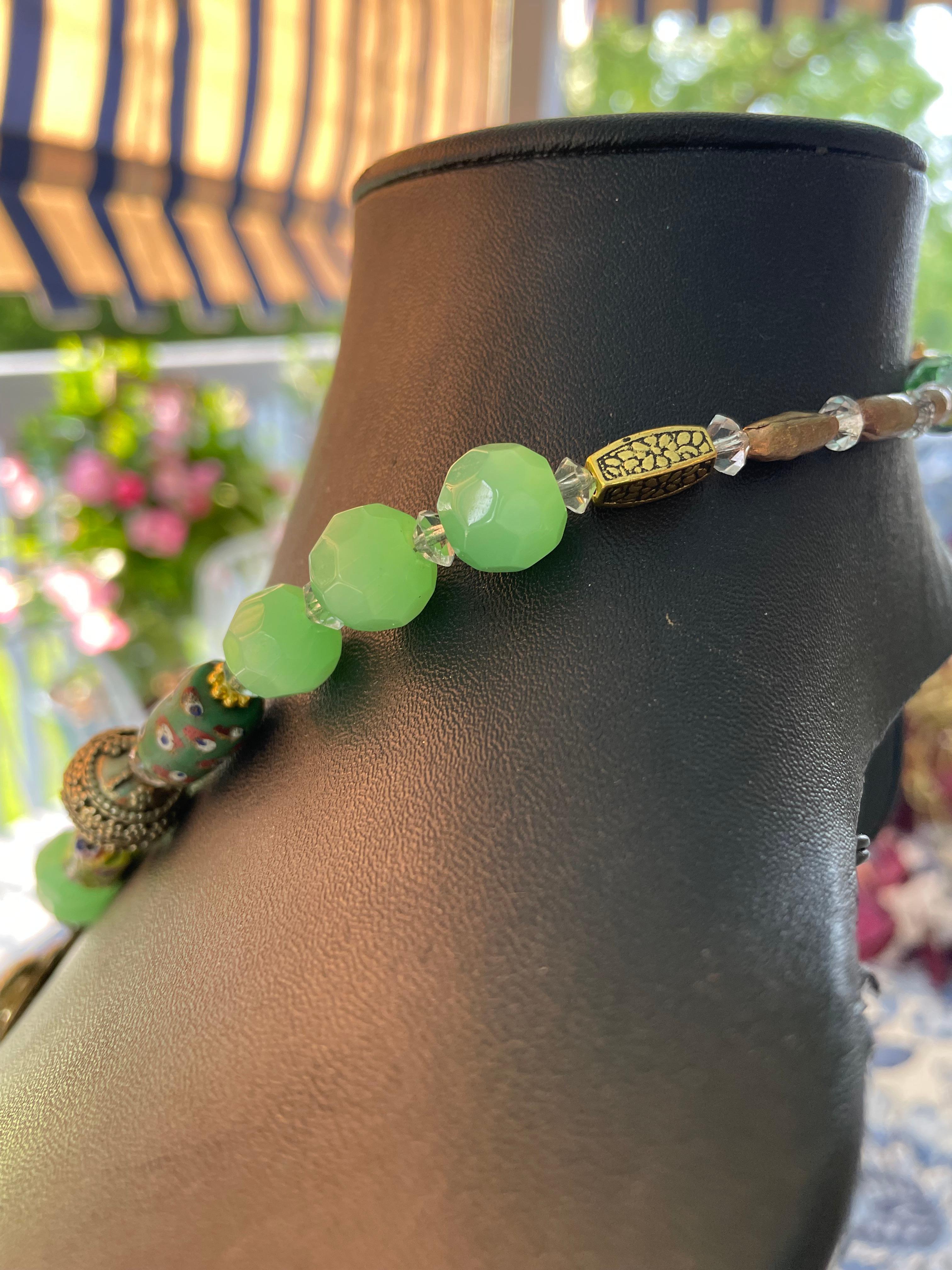 LB offers 60’s Enamel Brass snake earring Peking glass Venetian glass Necklace For Sale 1