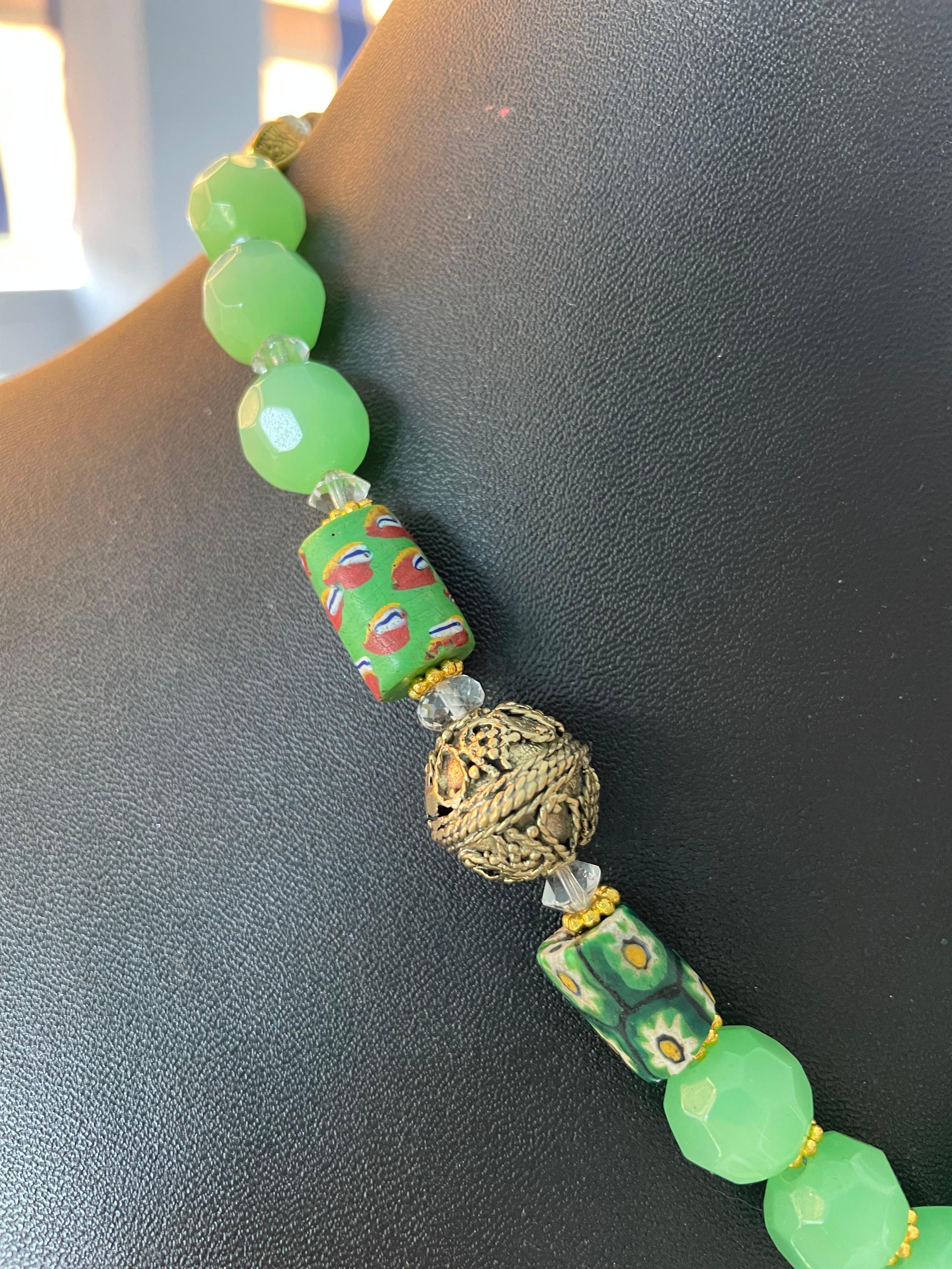 LB offers 60’s Enamel Brass snake earring Peking glass Venetian glass Necklace For Sale 2
