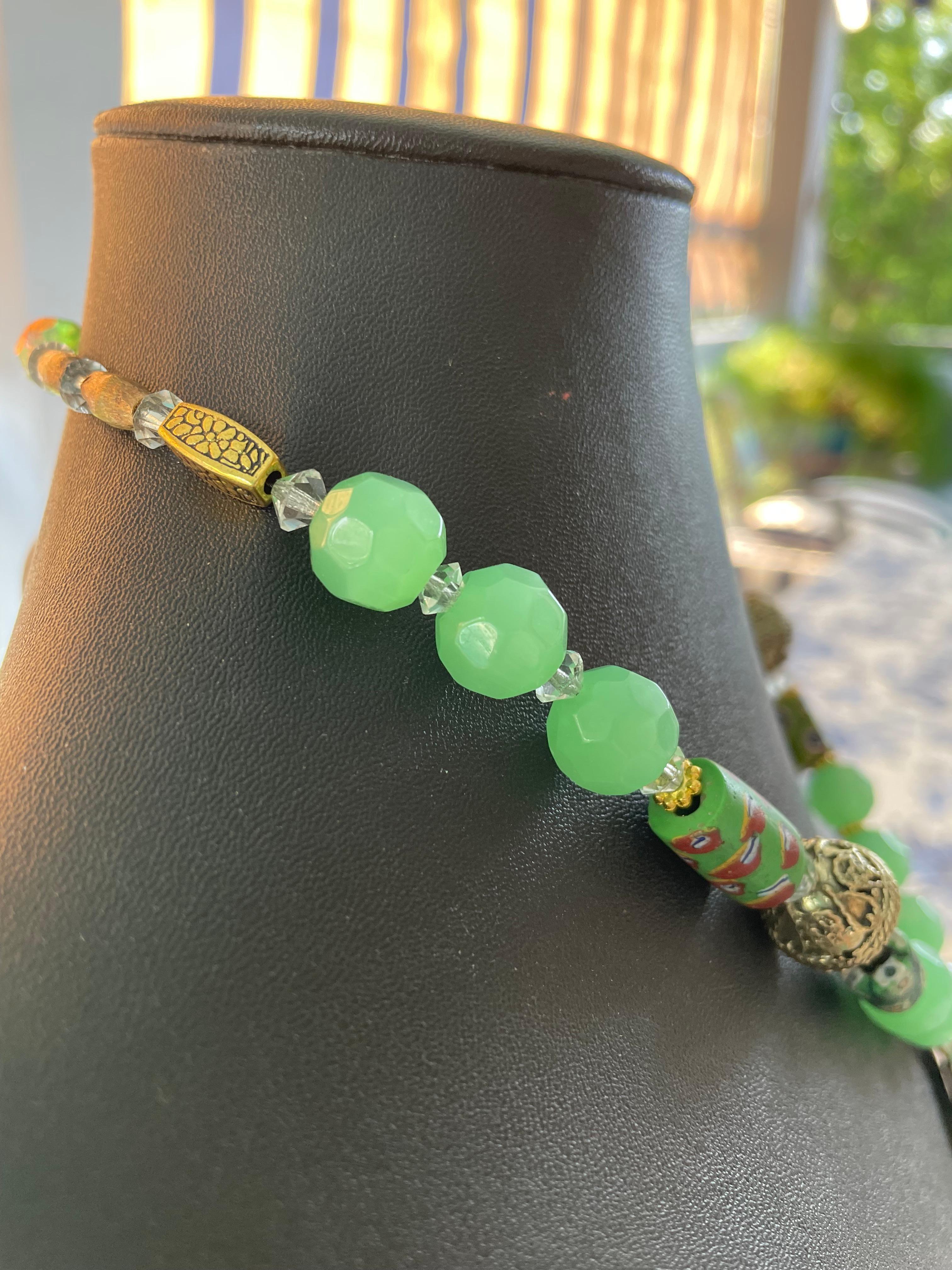 LB offers 60’s Enamel Brass snake earring Peking glass Venetian glass Necklace For Sale 3