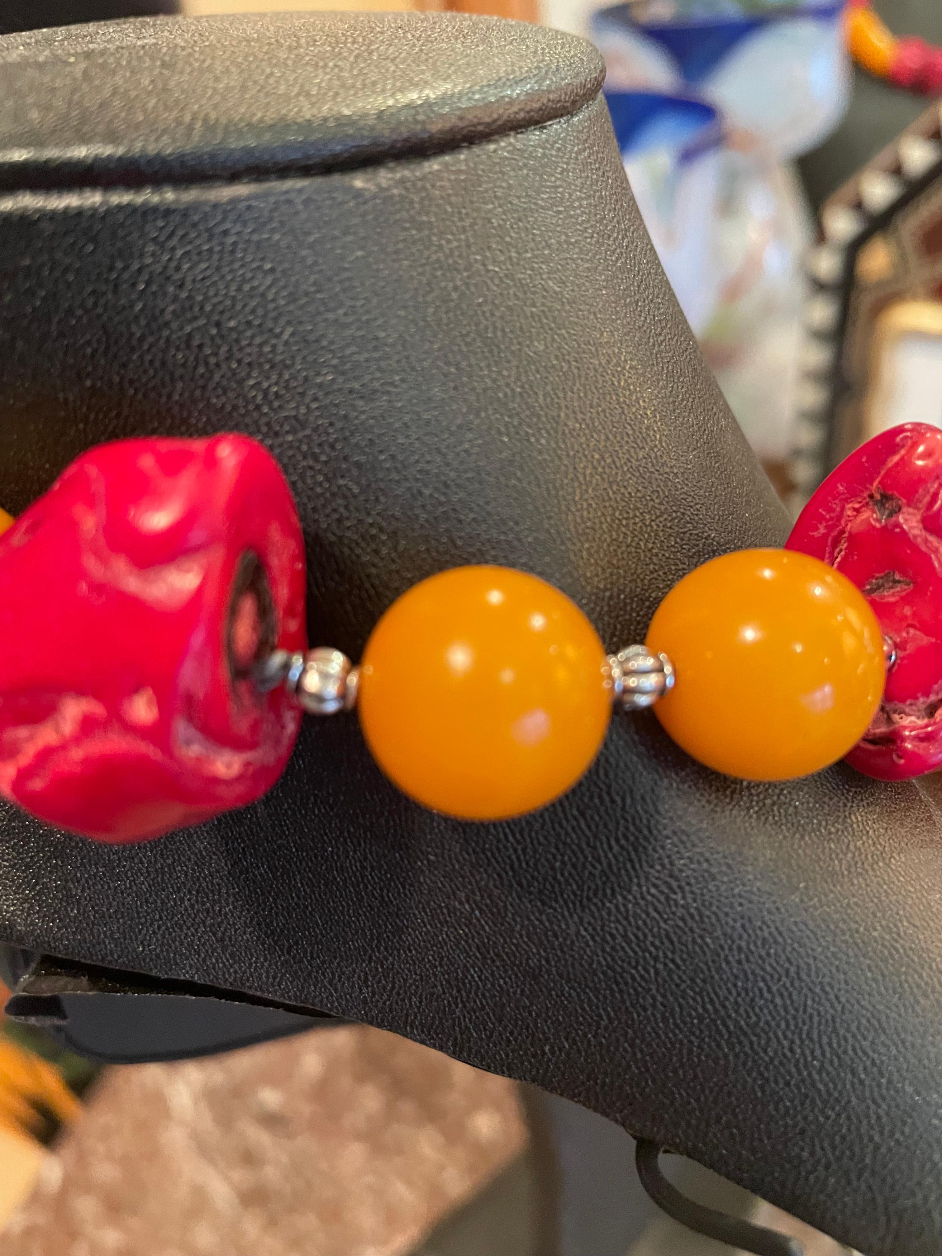 LB offers a Dramatic French Bakelite and Red Coral Stunning necklace For Sale 1