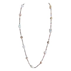 LB offers a long strand Freshwater pearls Tourmalines crystals Necklace