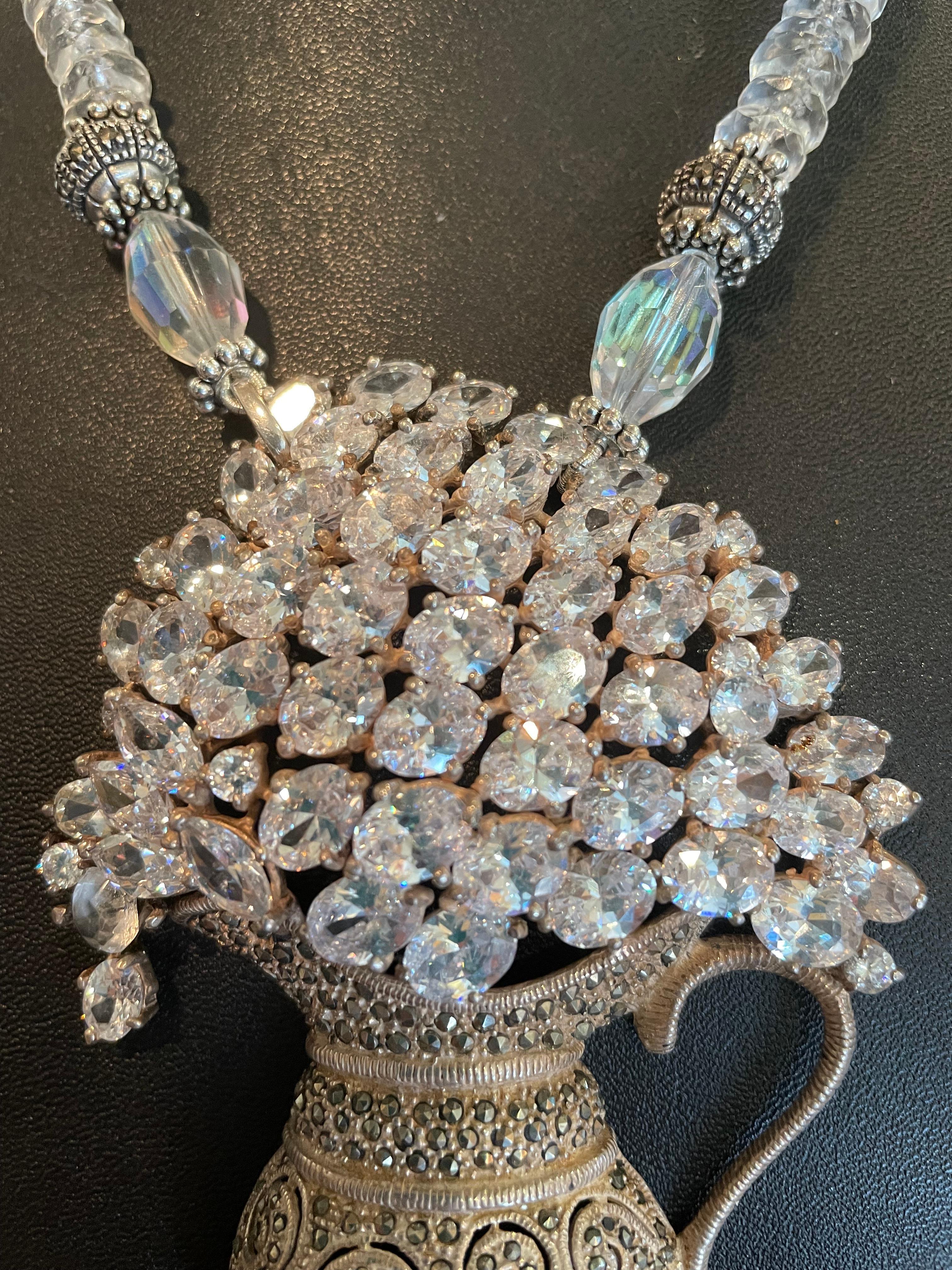 LB offers a Stunning, OOAK , Sterling and Crystal, Vintage Urn  Pendant necklace For Sale 3