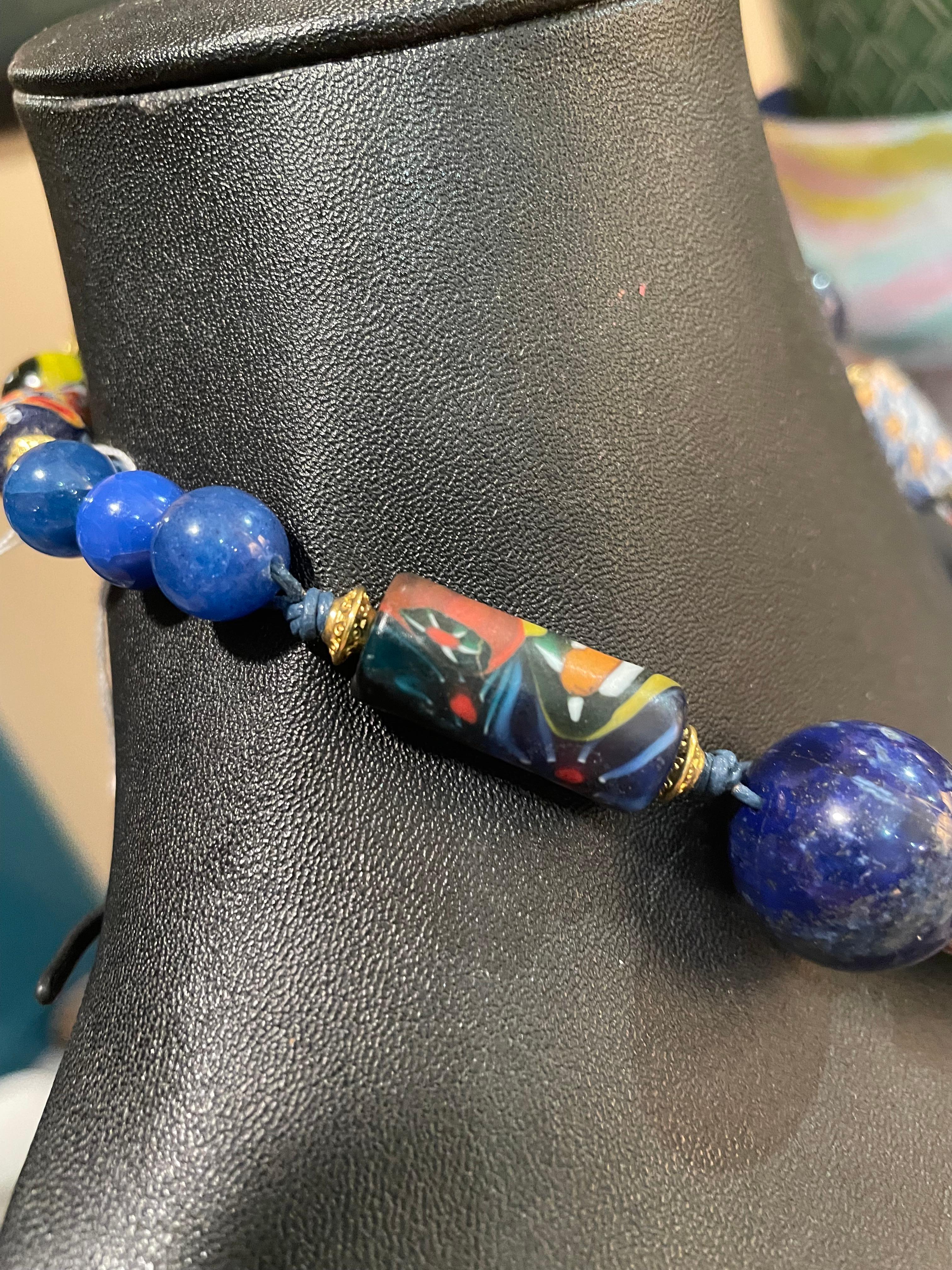 Women's LB offers a vintage style Brass and Resin pendant with Murano glass and Lapis For Sale