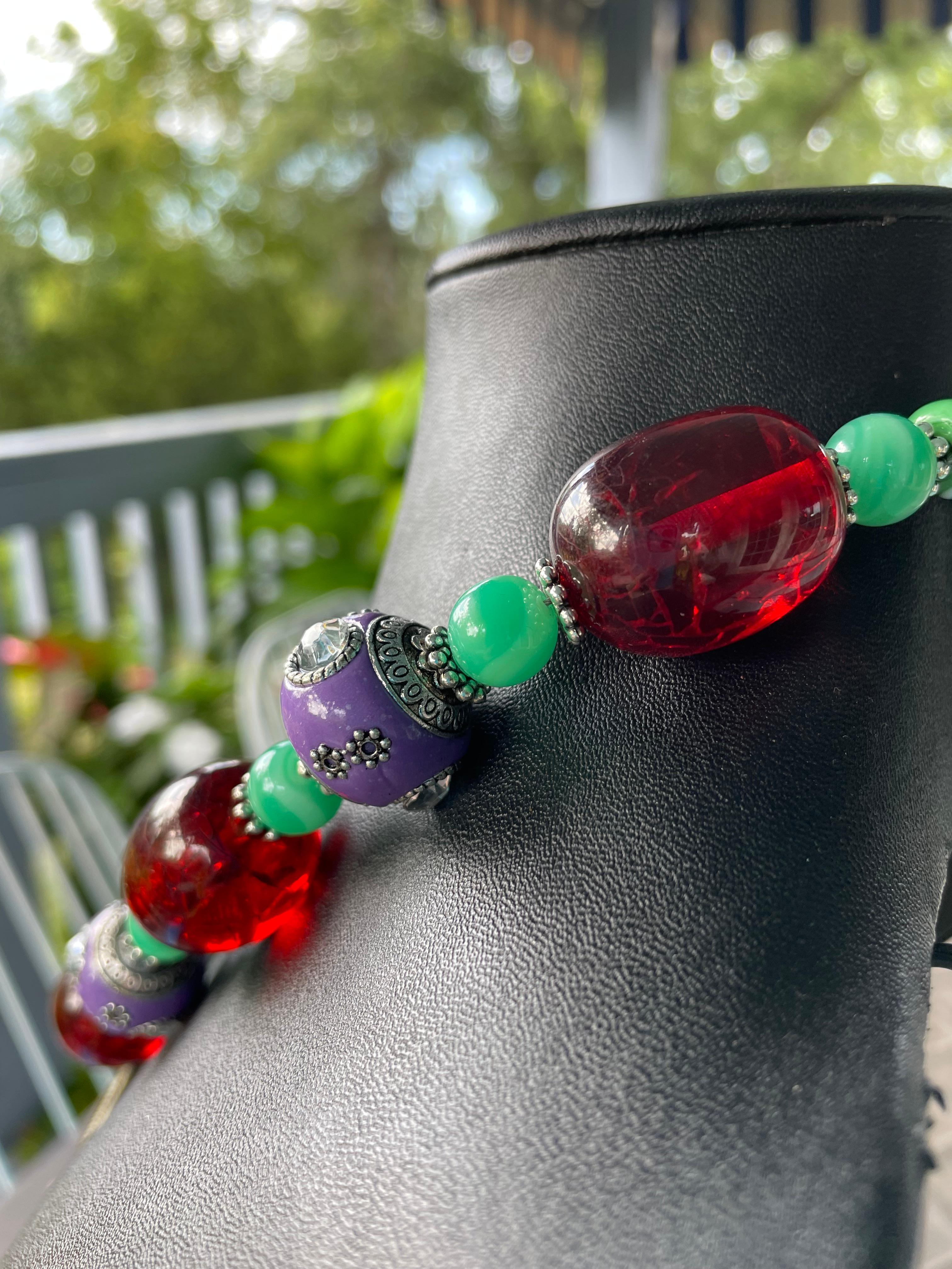 LB offers Afghani Vintage Enamel Chains Pendant Venetian Resin Glass SS Necklace For Sale 3