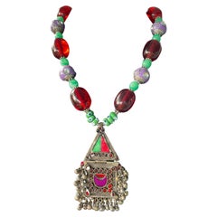 LB offers Afghani Vintage Enamel Chains Pendant Venetian Resin Glass SS Necklace