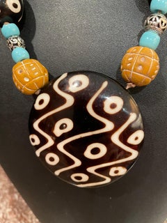 LB offers African bone amulet ceramic lava stone Glass Wood Crystal Necklace