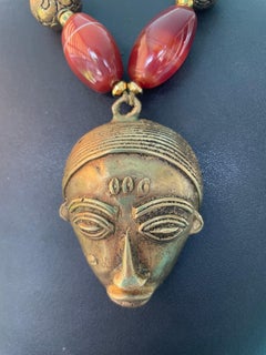 LB offers African Brass mask Carnelian Tibetan brass Vintage Venetian necklace