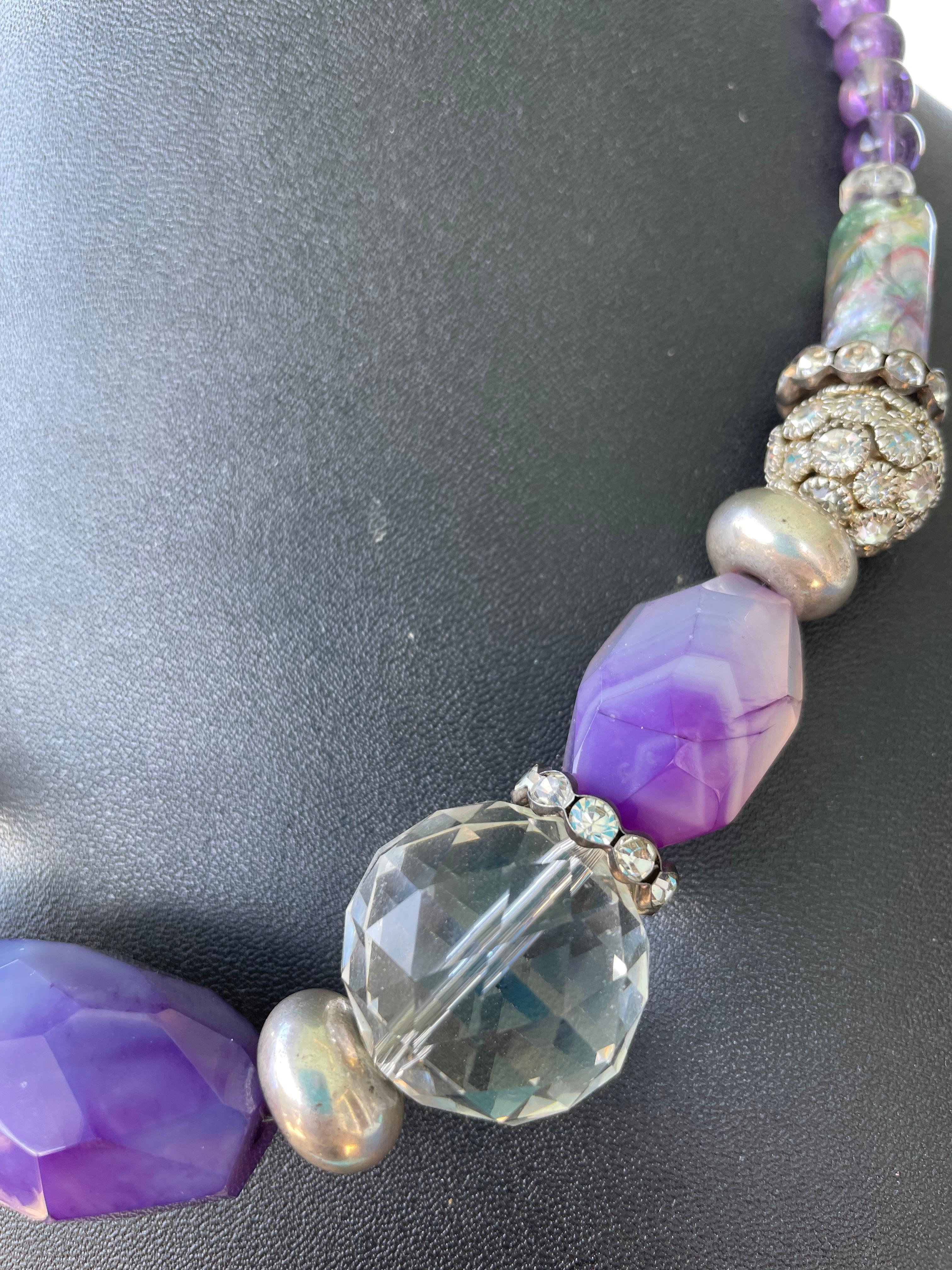 LB bietet Achat Amethyst Bergkristall Sterlingsilber OOAK einzigartige Halskette im Zustand „Gut“ im Angebot in Pittsburgh, PA