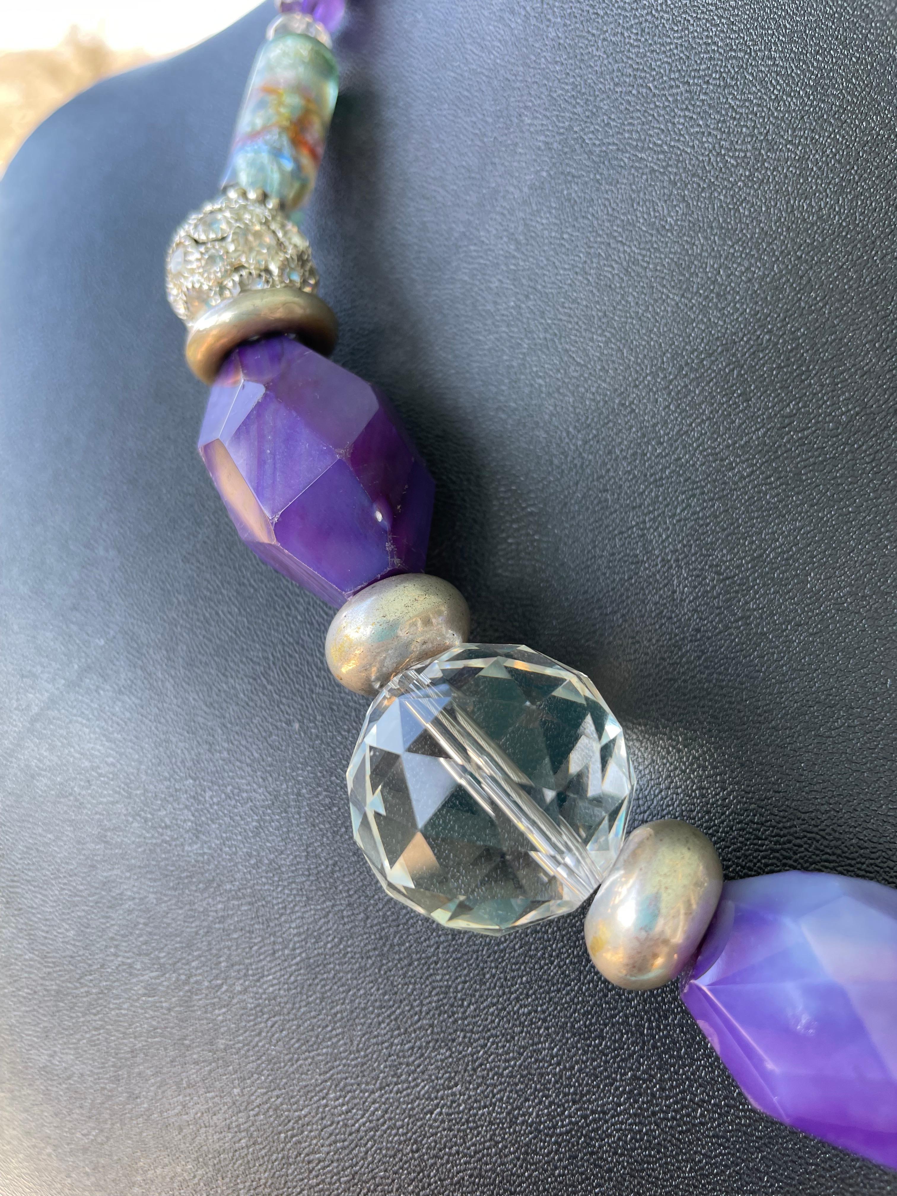 Women's or Men's LB offers Agate Amethyst Rock Crystal Sterling Silver OOAK Unique necklace For Sale