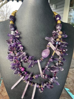 LB offers Amethyst nuggets and points gold filled beads multi strand Necklace