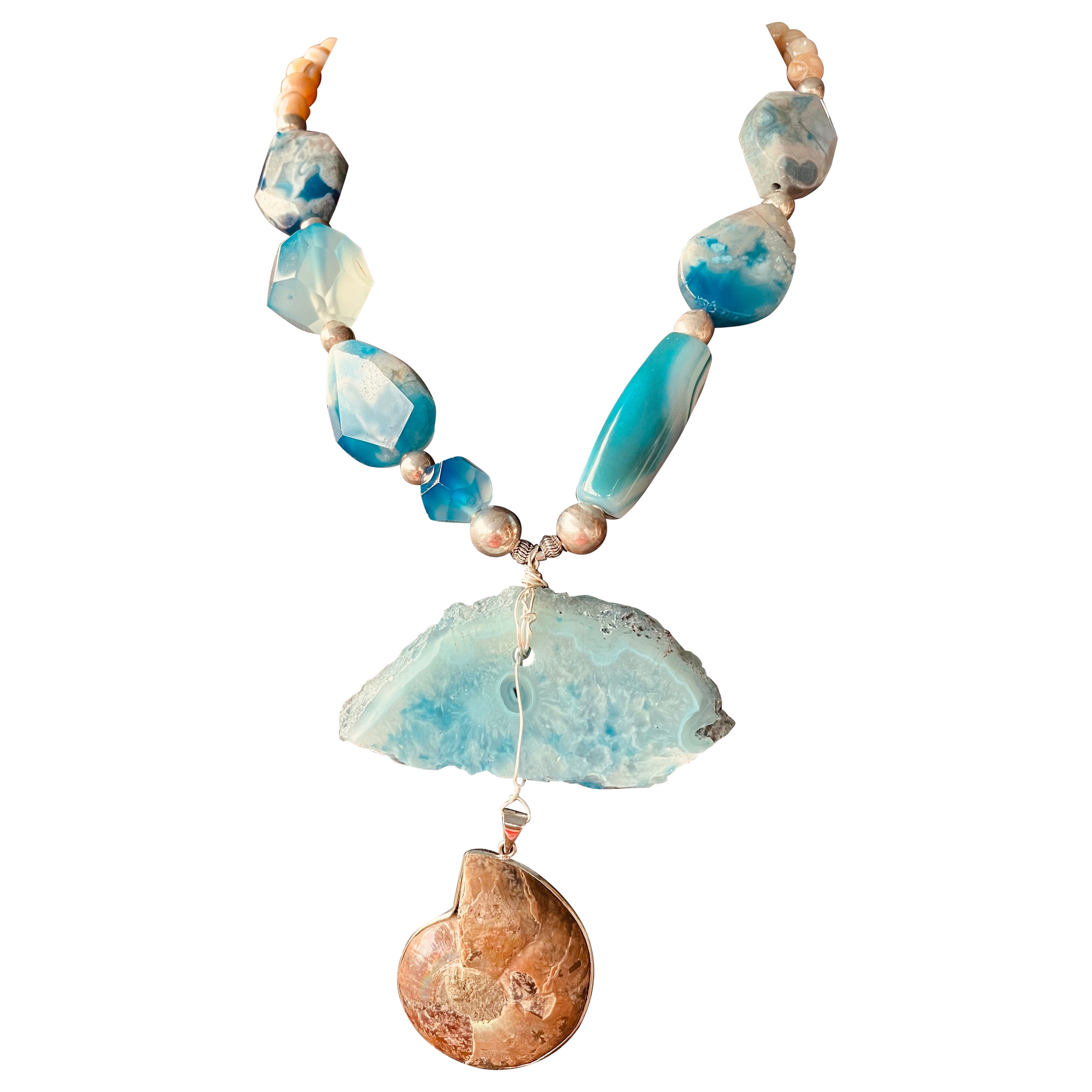 LB offre Ammonite Agate pendentif Agates à facettes Agates brunes Collier SS