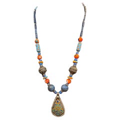 LB offers an Retro Moroccan, enamel pendant with lapis /silver beads necklace