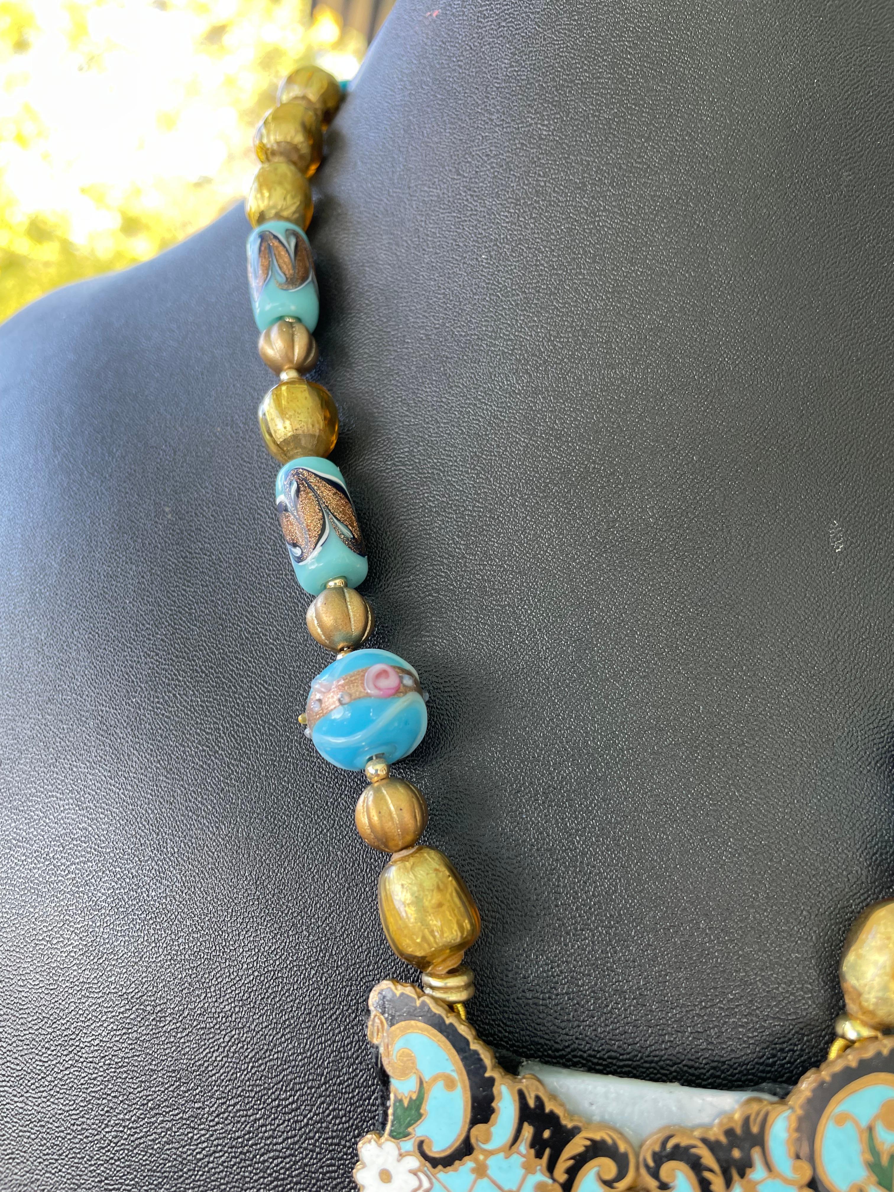Women's or Men's LB offers Art Nouveau Buckle Pendant Venetian and Czech glass beads Necklace