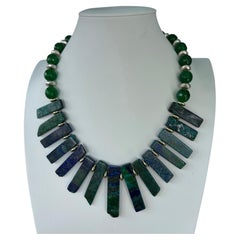 LB offers Azurite stone points Faceted jadeite beads OOAK handmade Necklace