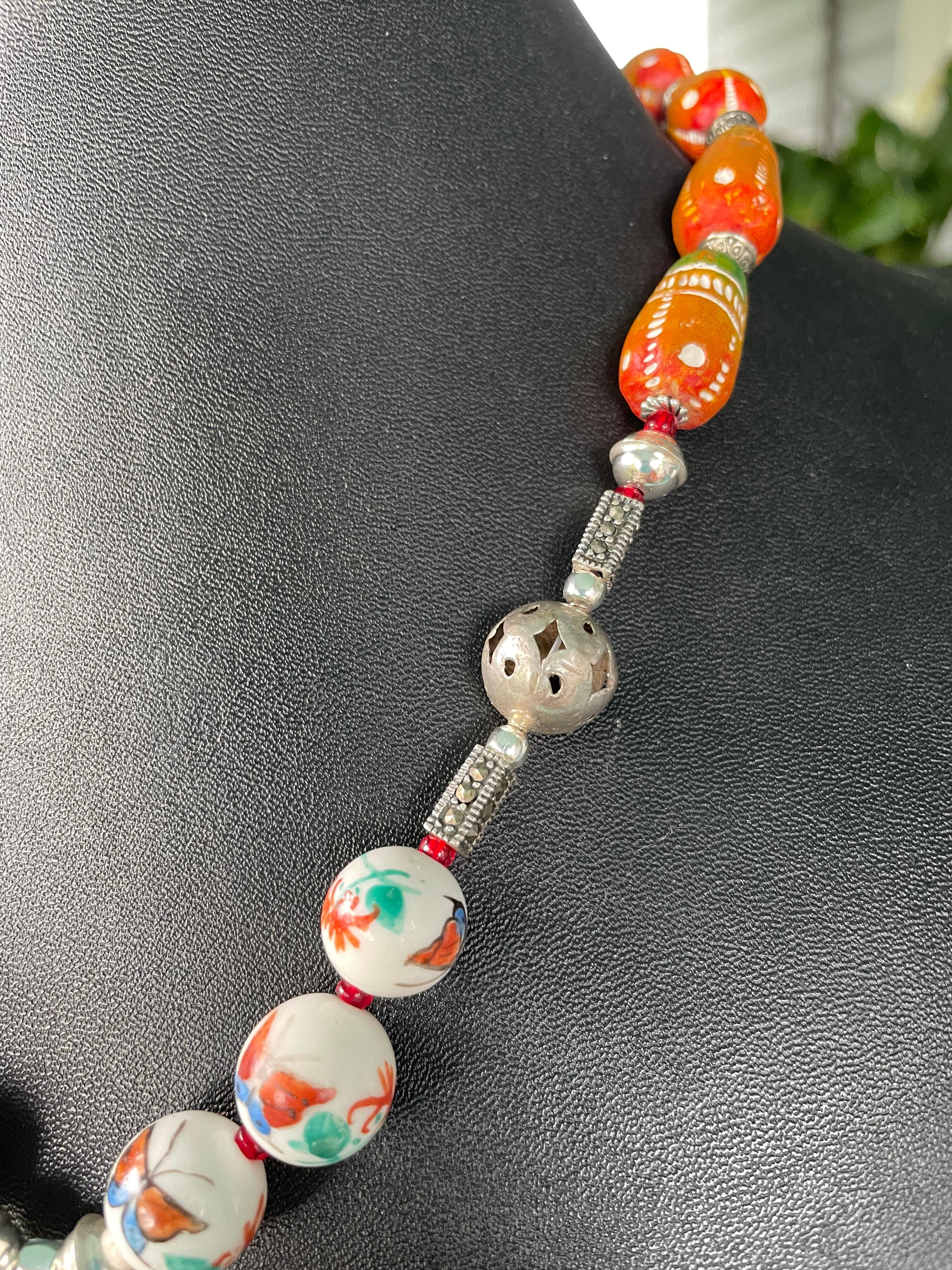 Women's or Men's LB offers Bakelite Buckle Sterling MOP Frog Chinese beads Tribal beads Necklace For Sale