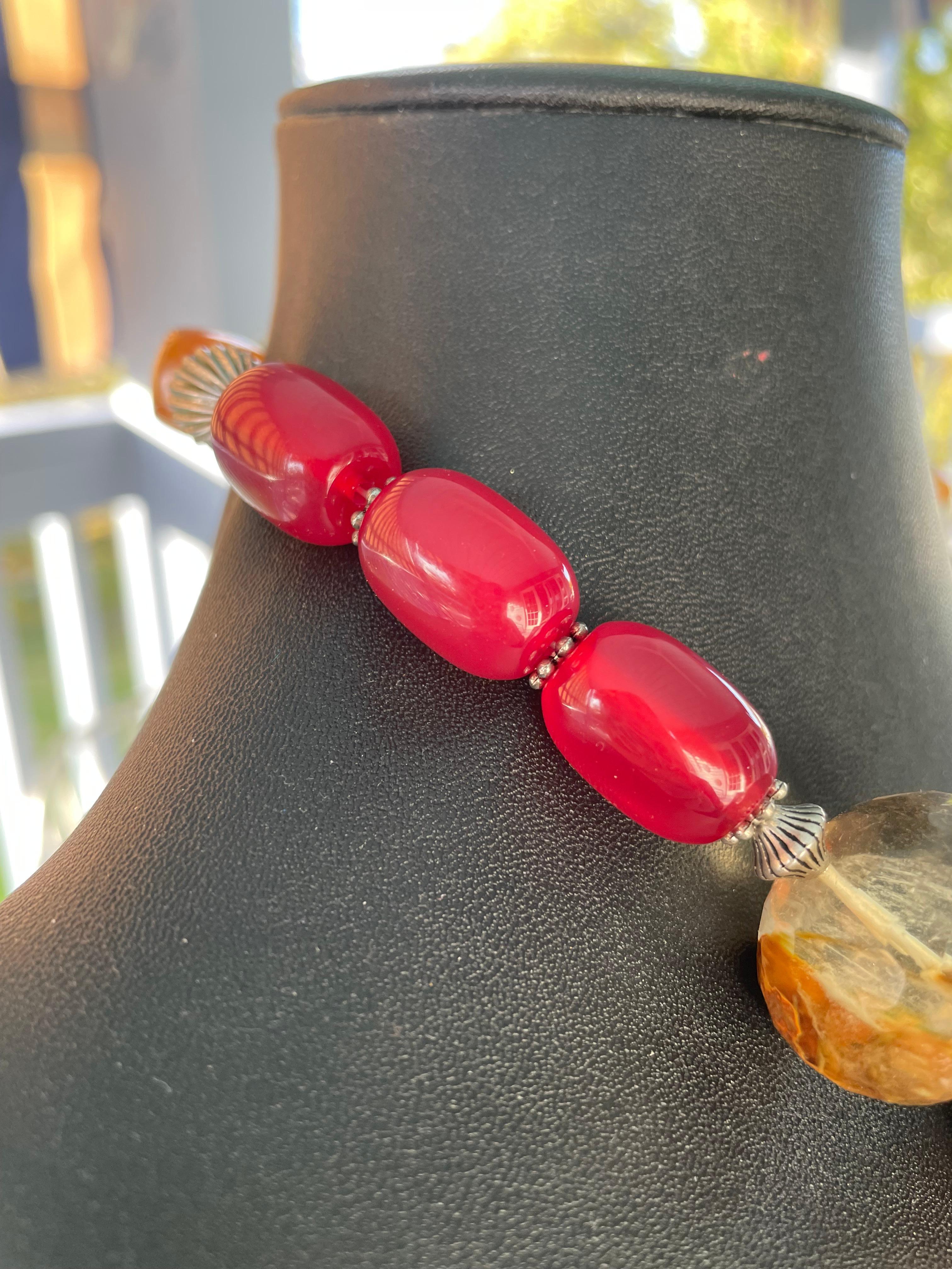 Bead LB offers Bakelite Faceted Quartz Tibetan Amber Carnelian Sterling Necklace For Sale