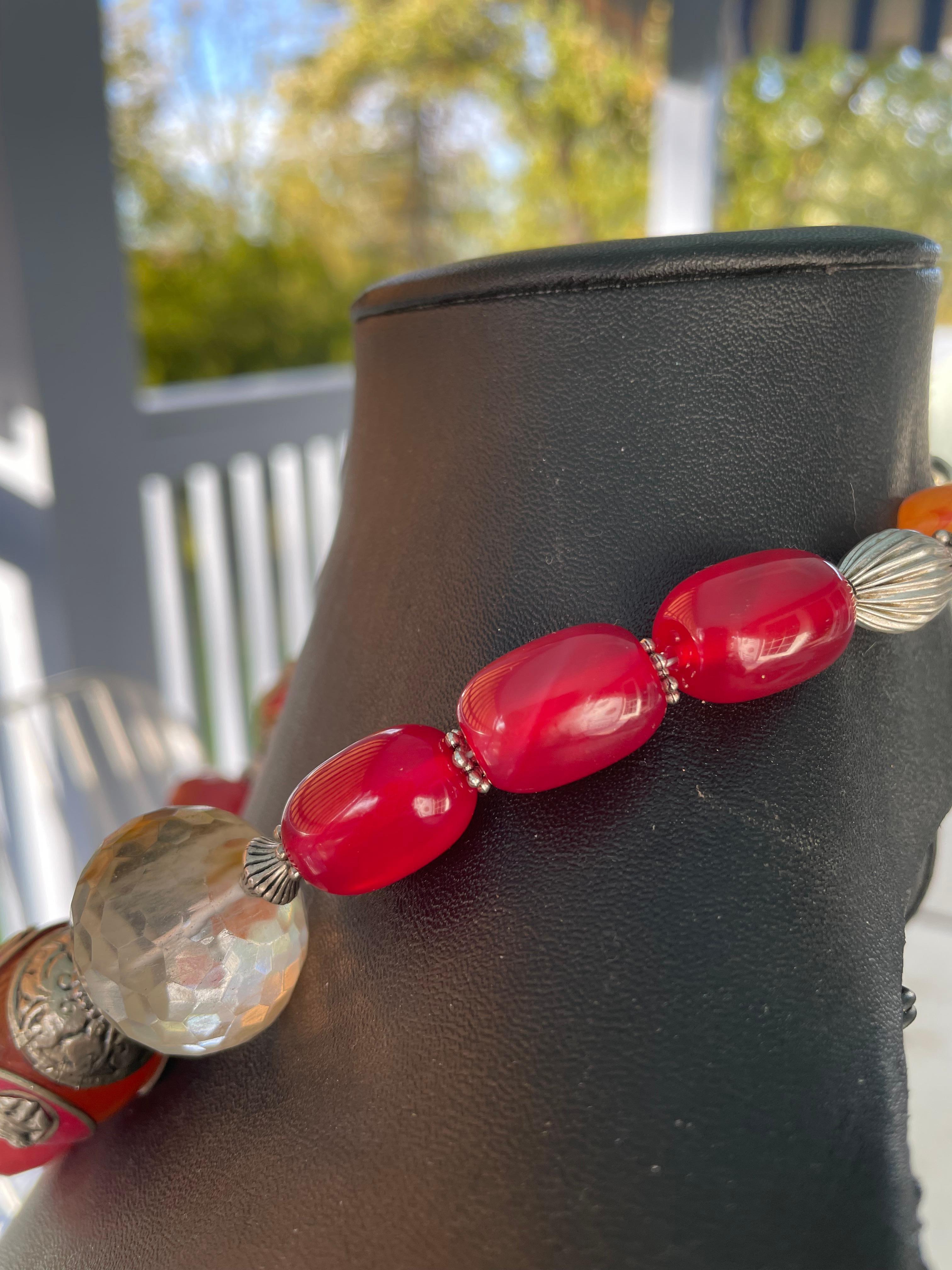 Women's or Men's LB offers Bakelite Faceted Quartz Tibetan Amber Carnelian Sterling Necklace For Sale