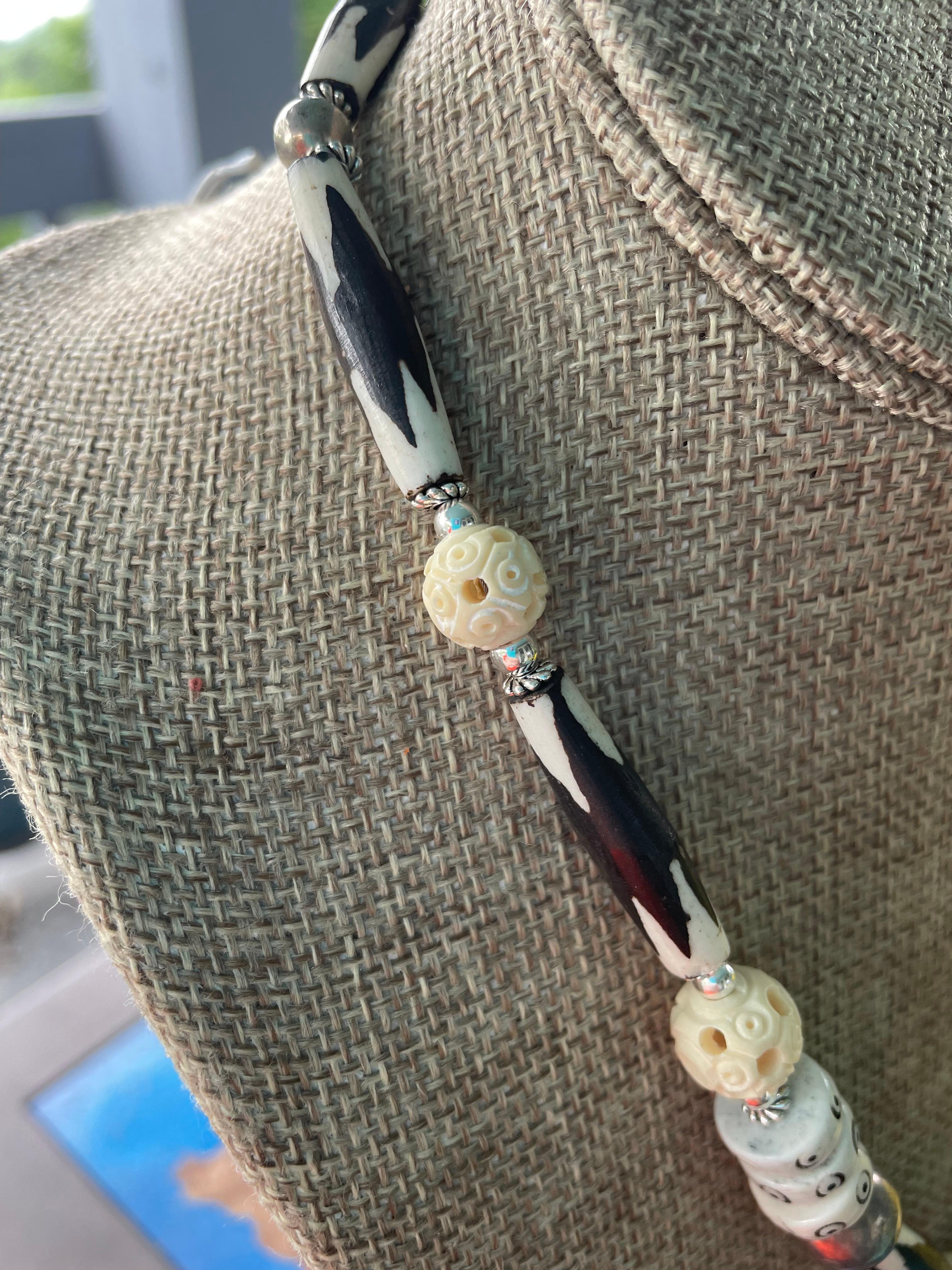 LB offers Bakelite Vintage Sterling Floral Brooch African Bone Ceramic Necklace For Sale 3