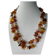 LB offers Baltic Amber slices and Chunks Freshwater Pearls Sterling Necklace