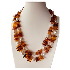 LB offers Baltic Amber slices and Chunks Freshwater Pearls Sterling Necklace