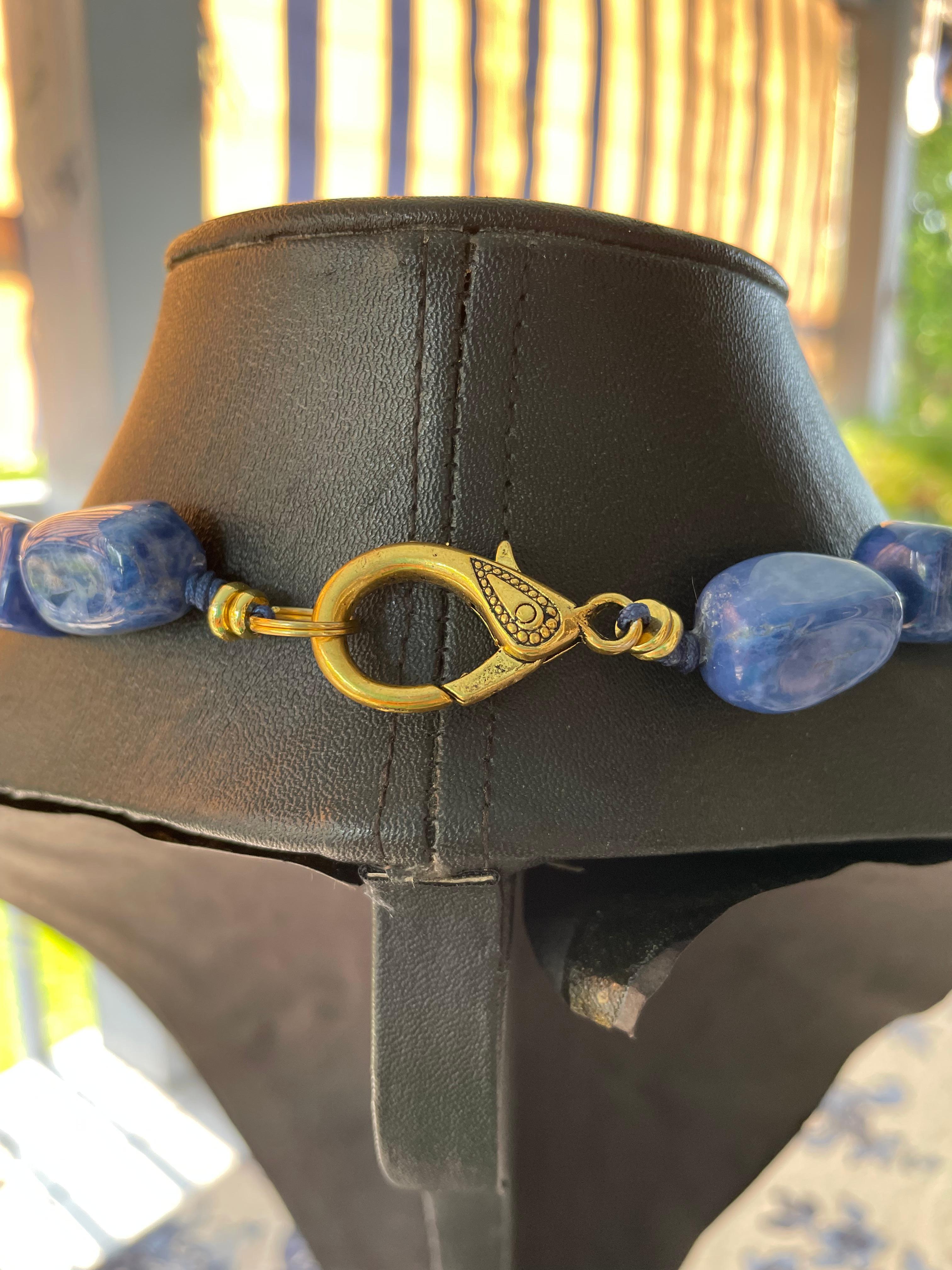 LB offers Blown French glass Delft Vintage Crystal Lapis Amber Resin Necklace For Sale 3