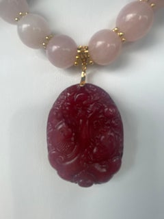 LB offers Carved Chinese Stone Bakelite Rose Quartz Glass Necklace