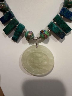 LB offers Carved Chinese stone pendant Azurite Venetian Glass Necklace