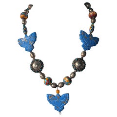 LB offers Carved Eagle Beads Tibetan Silver Venetian Glass Ceramic Necklace