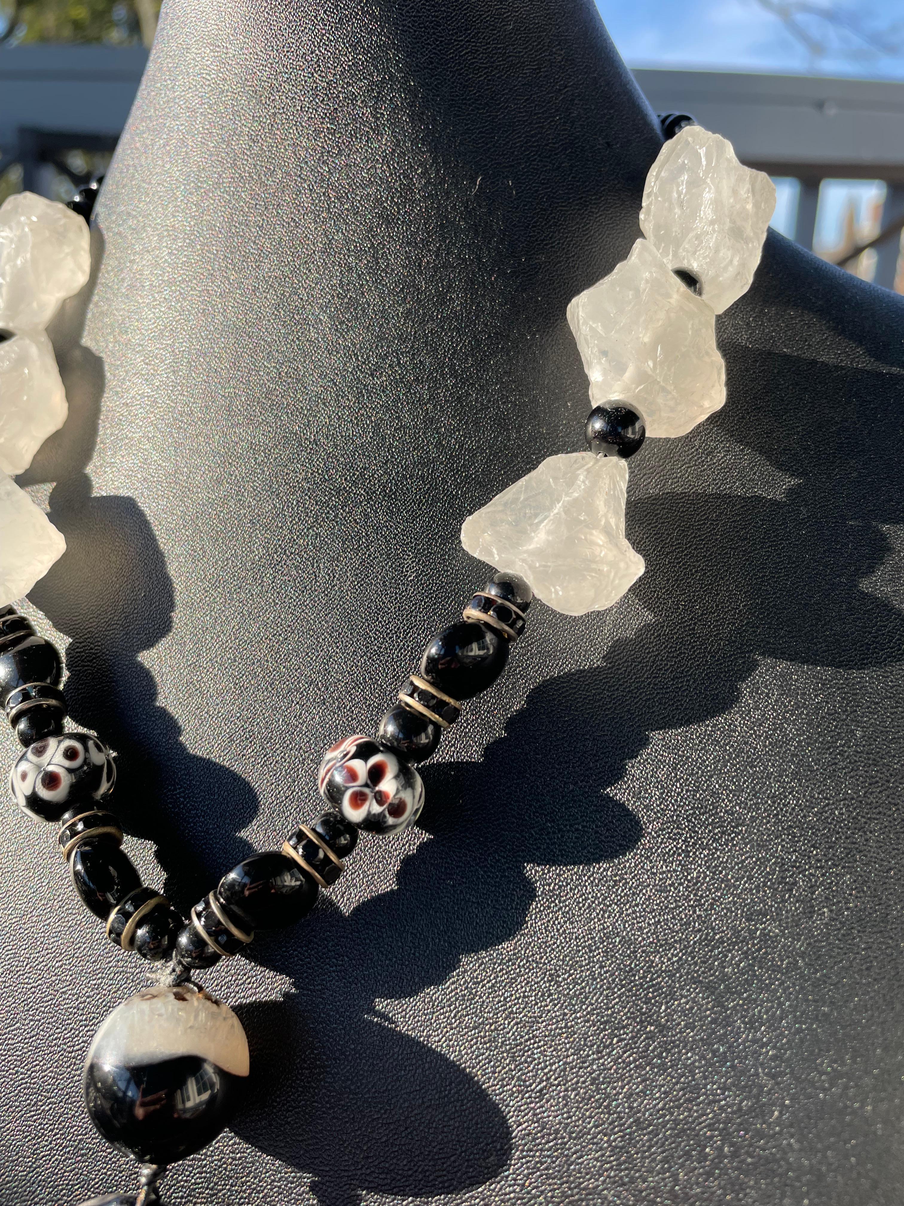 Bead LB offers Carved Onyx Buddha pendant Rock Quartz Vintage Glass Onyx Necklace
