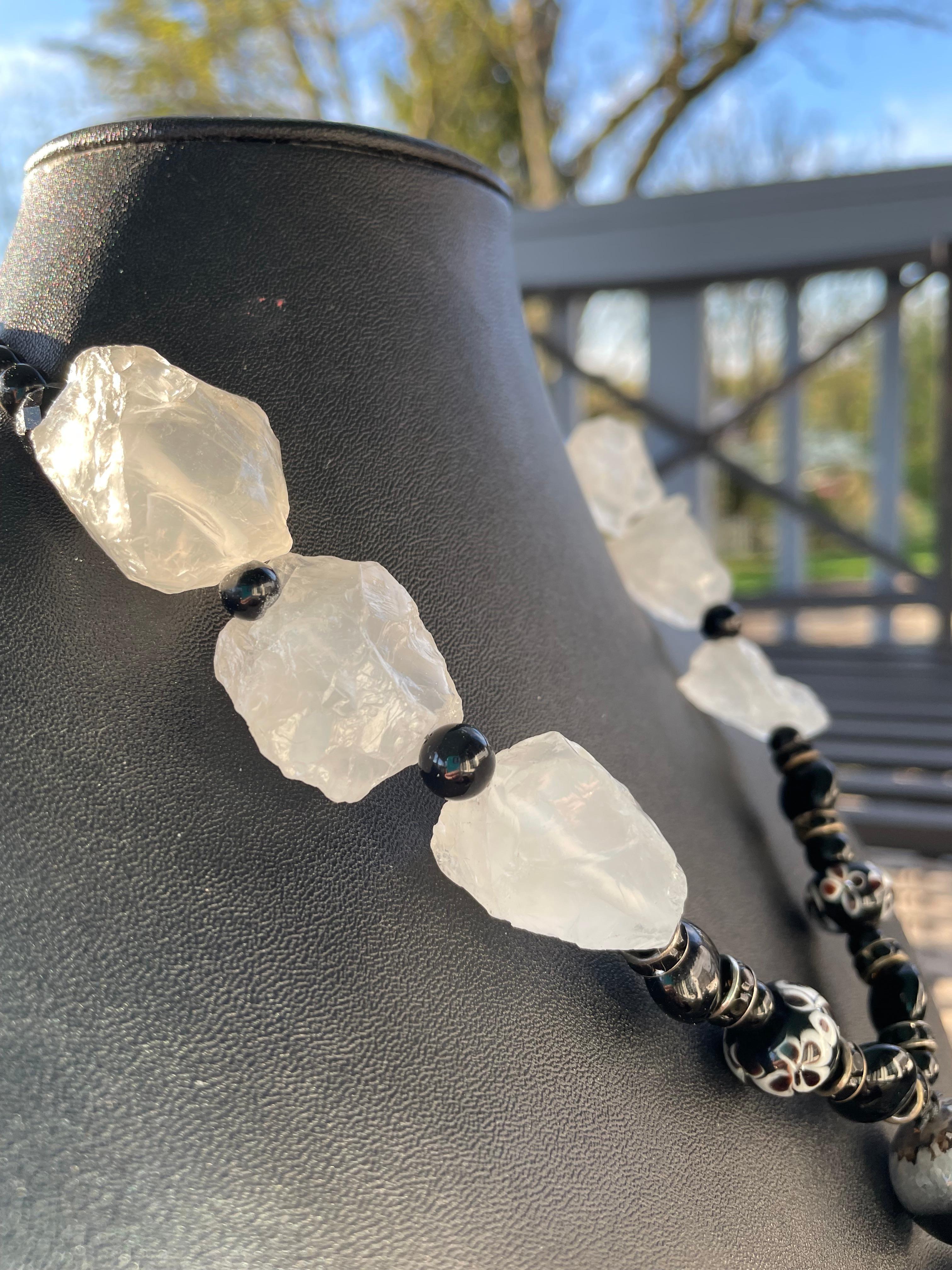 LB offers Carved Onyx Buddha pendant Rock Quartz Vintage Glass Onyx Necklace 1