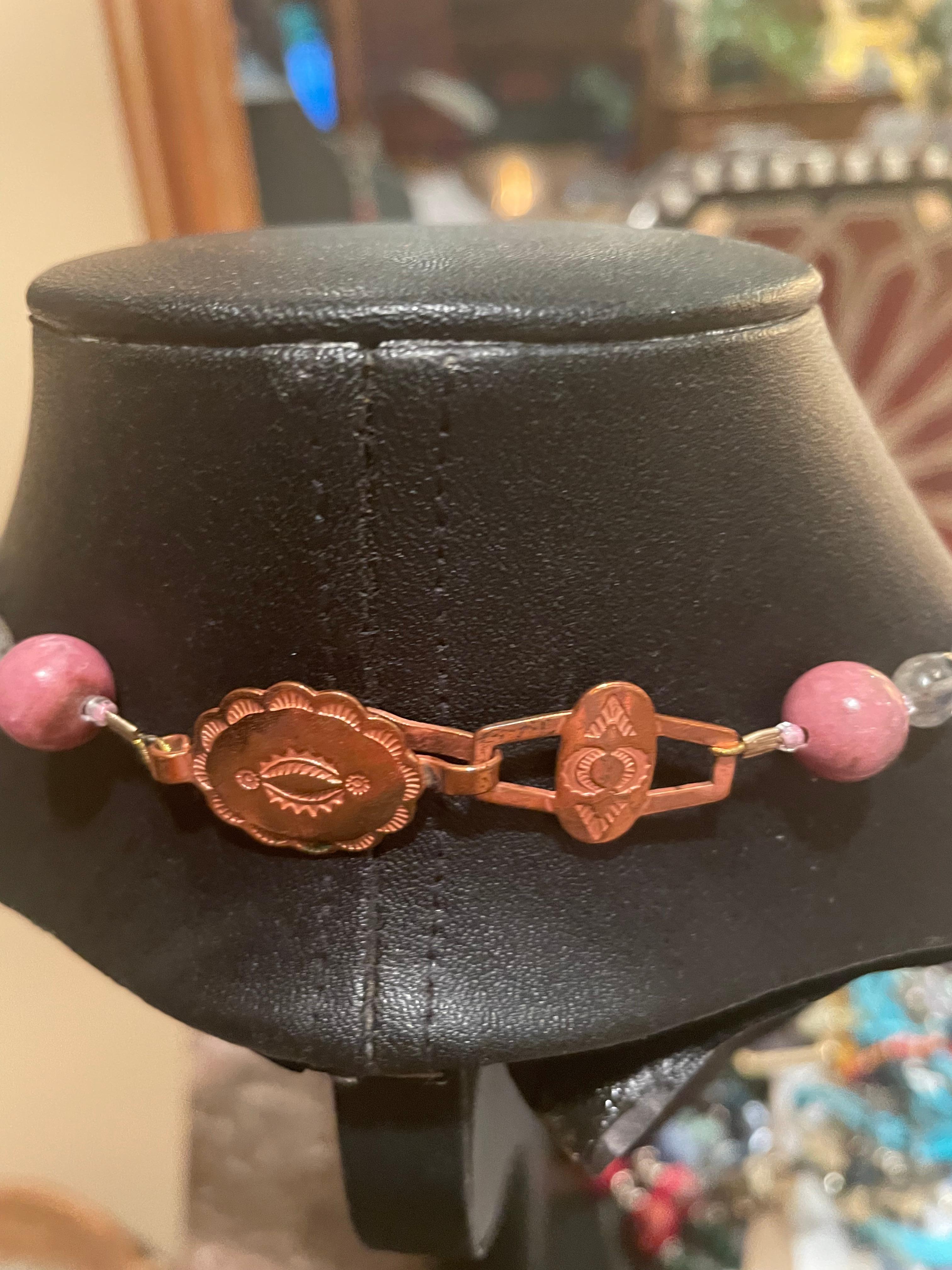 LB bietet geschnitzten Rosenquarz venezianischen Rhodochrosit Labradorit Glas Halskette im Angebot 6