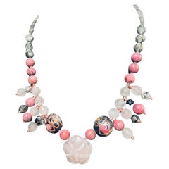 LB offers Carved Rose Quartz Venetian Rhodochrosite Labradorite Glass Necklace