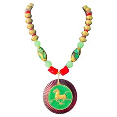 LB offers Chinese enamel Brass Horse pendant  Tibetan and Venetian glass Necklac