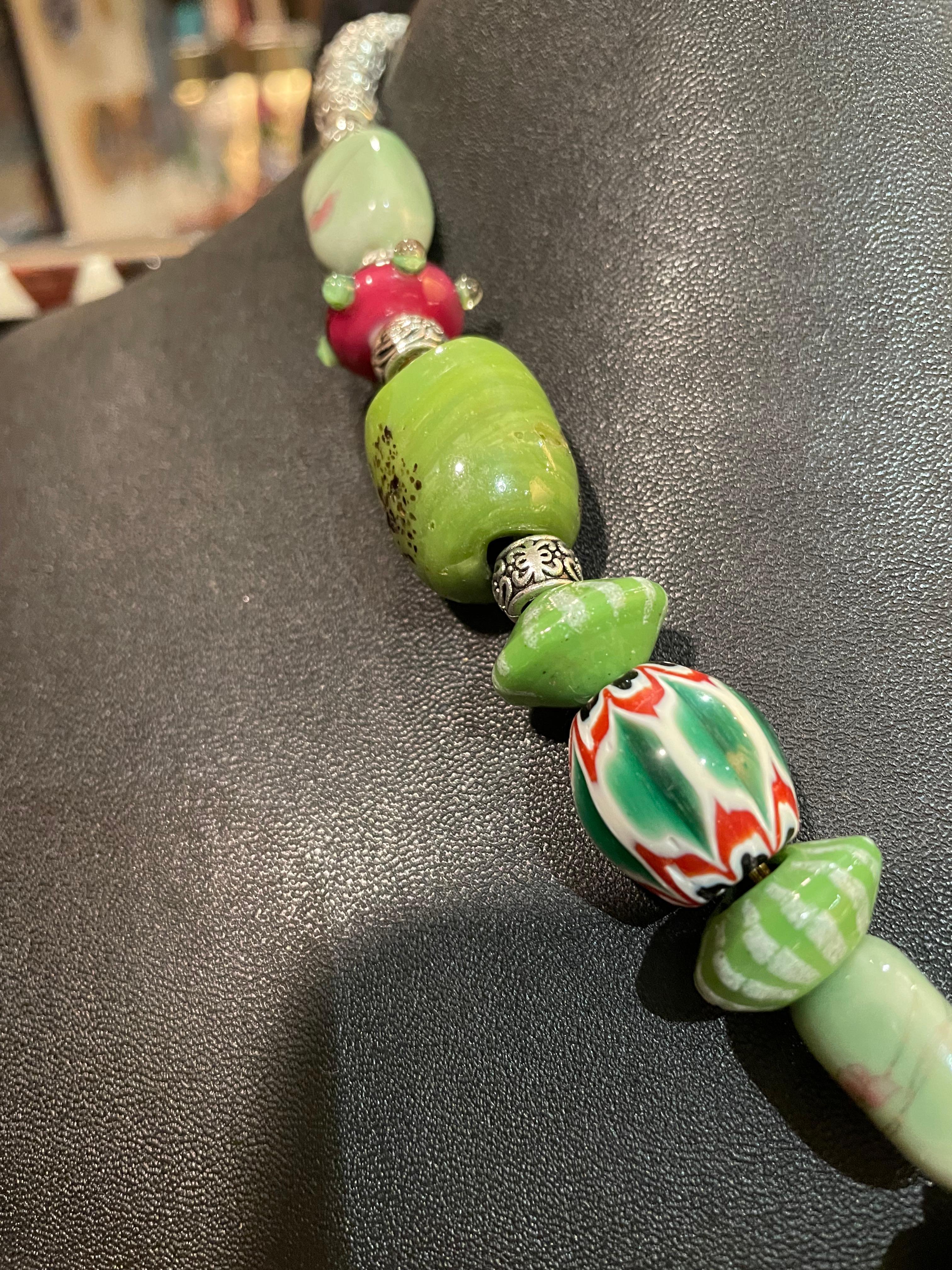 Bead LB offers Chinese Jade Carved Dragon pendant Venetian glass Agate Necklace