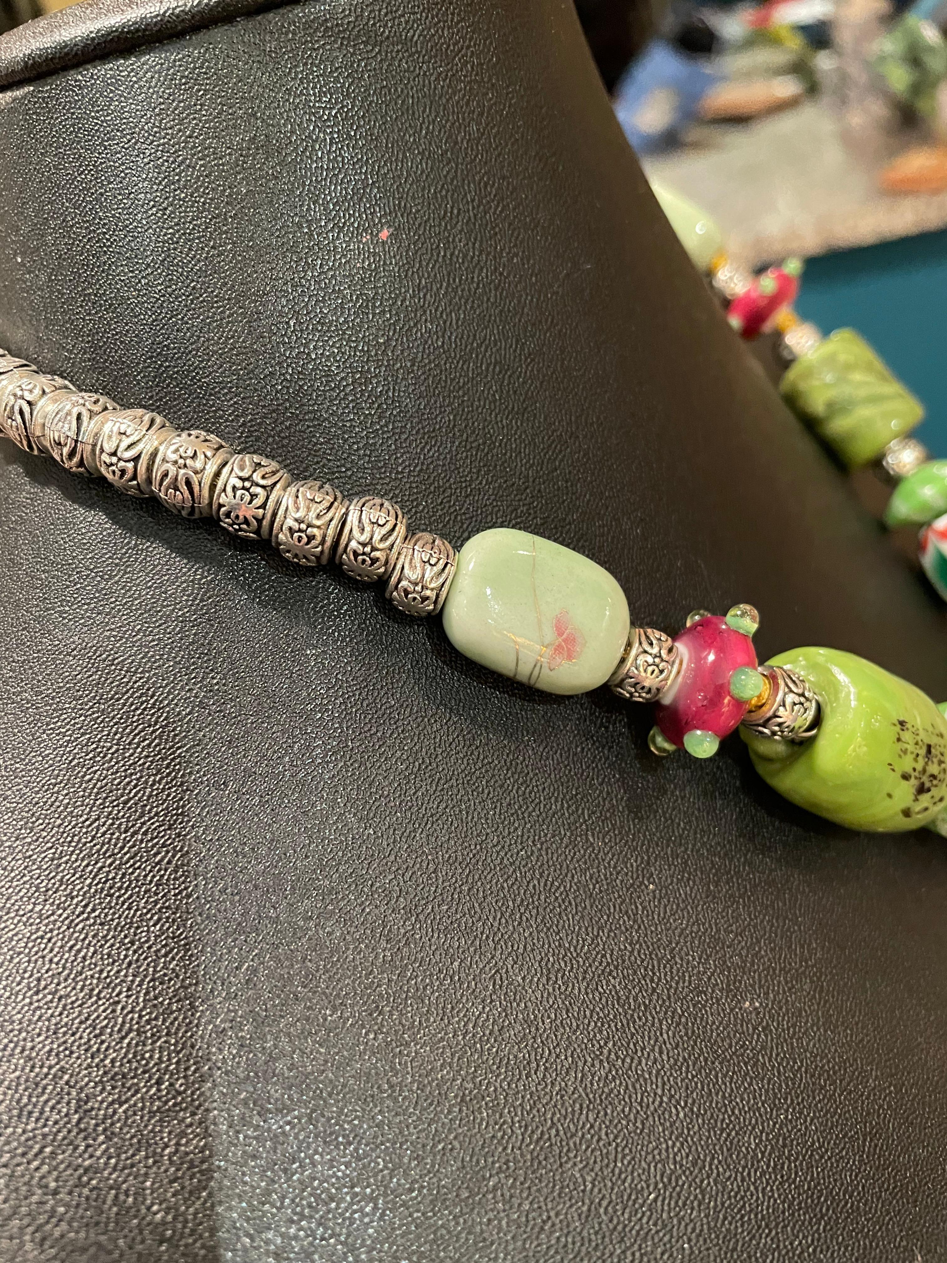 LB offers Chinese Jade Carved Dragon pendant Venetian glass Agate Necklace 1
