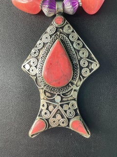 LB offers Coral Tibetan Fish pendant Pink Quartz Venetian glass Silver Necklace