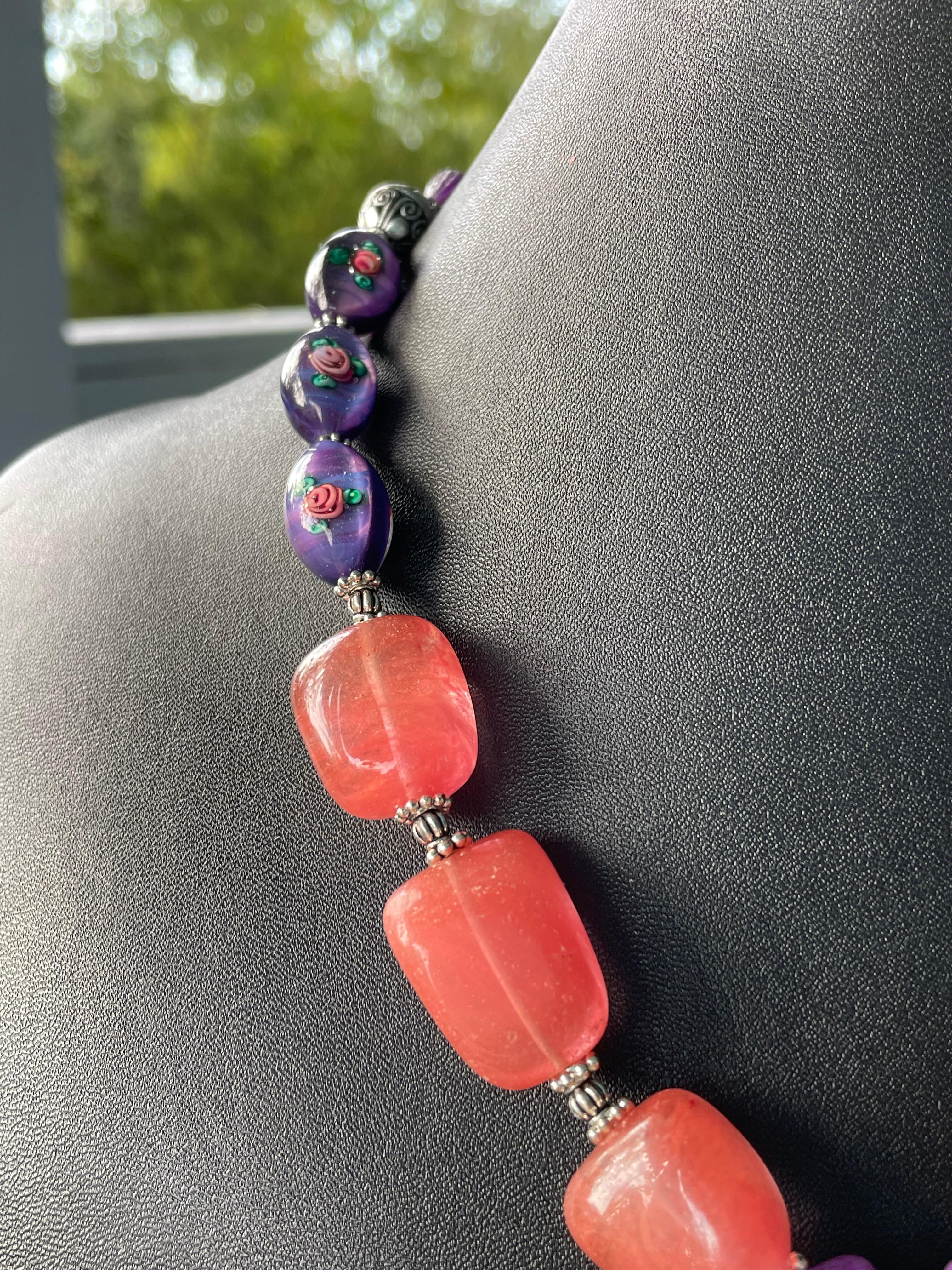 LB ofrece Coral Tibetano Colgante de pez Cuarzo rosa Cristal veneciano Collar de plata Cuenta en venta