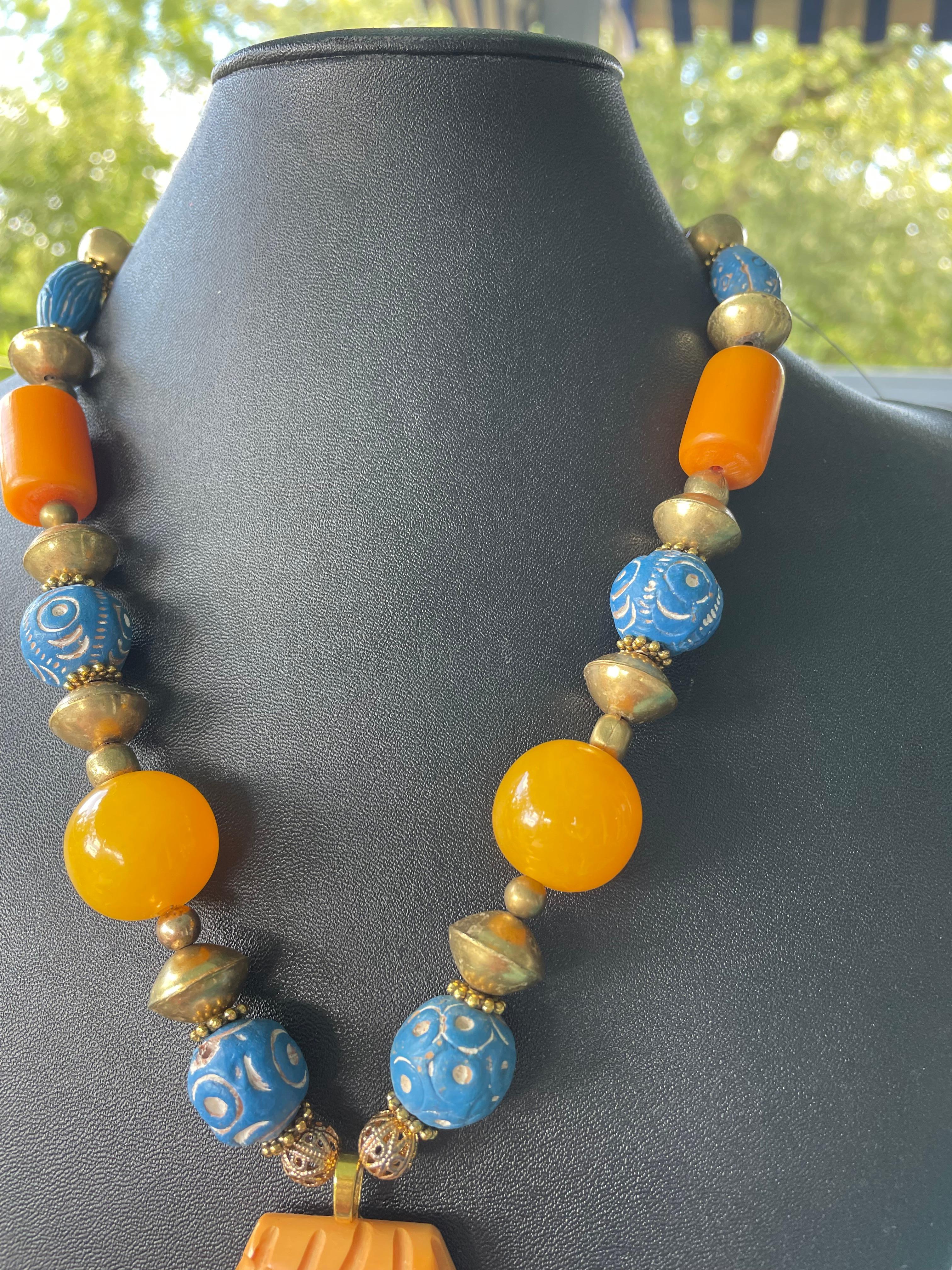 da uomo o donna LB offre una collana di argilla africana in stile Deco in bachelite lustrata tibetana 