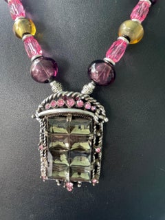 LB offers Deco vintage crystal brooch blown glass pink crystals Necklace